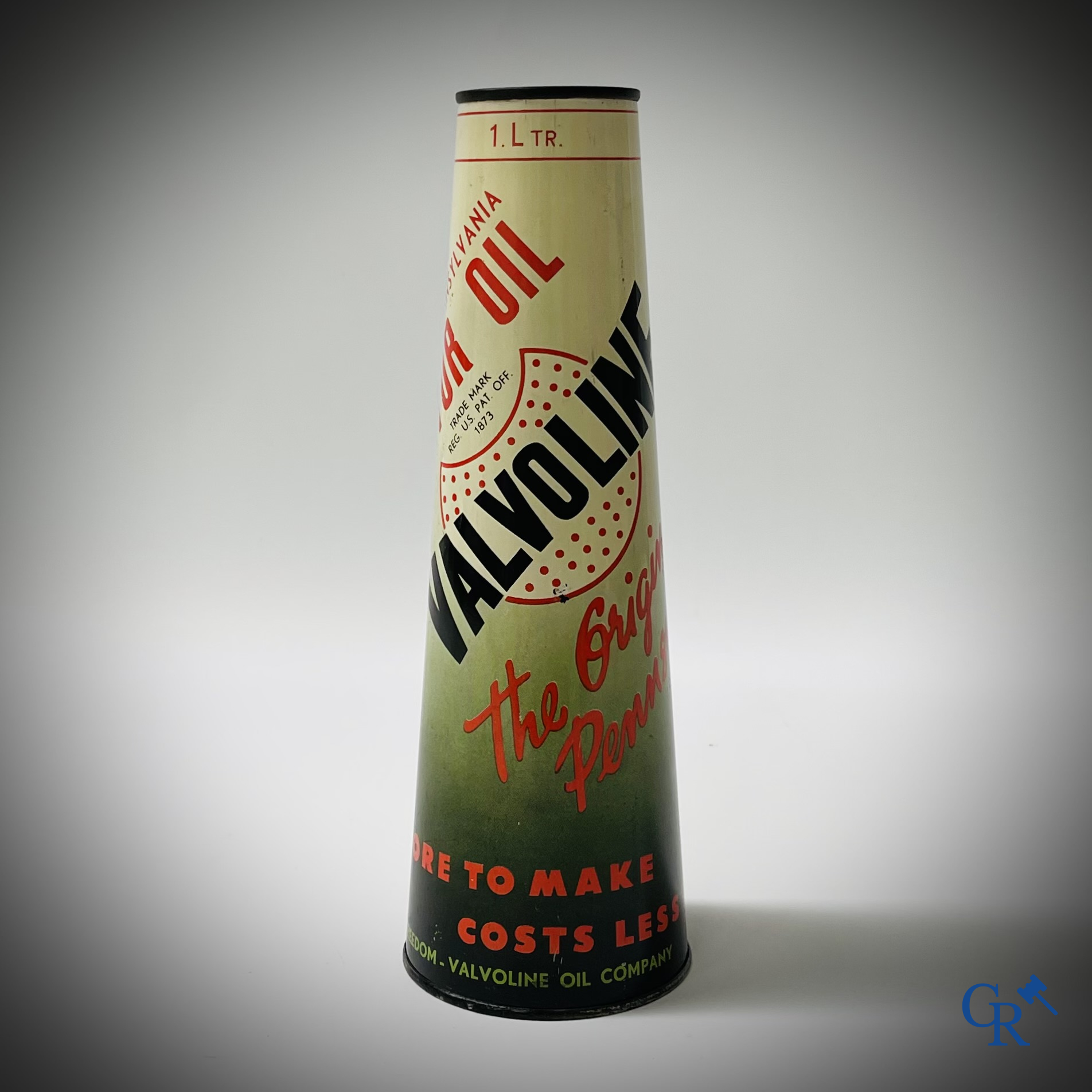 Valvoline Oil Company. Conisch olieblik, 1 liter, 100% pure Pennsylvania motor oil.
