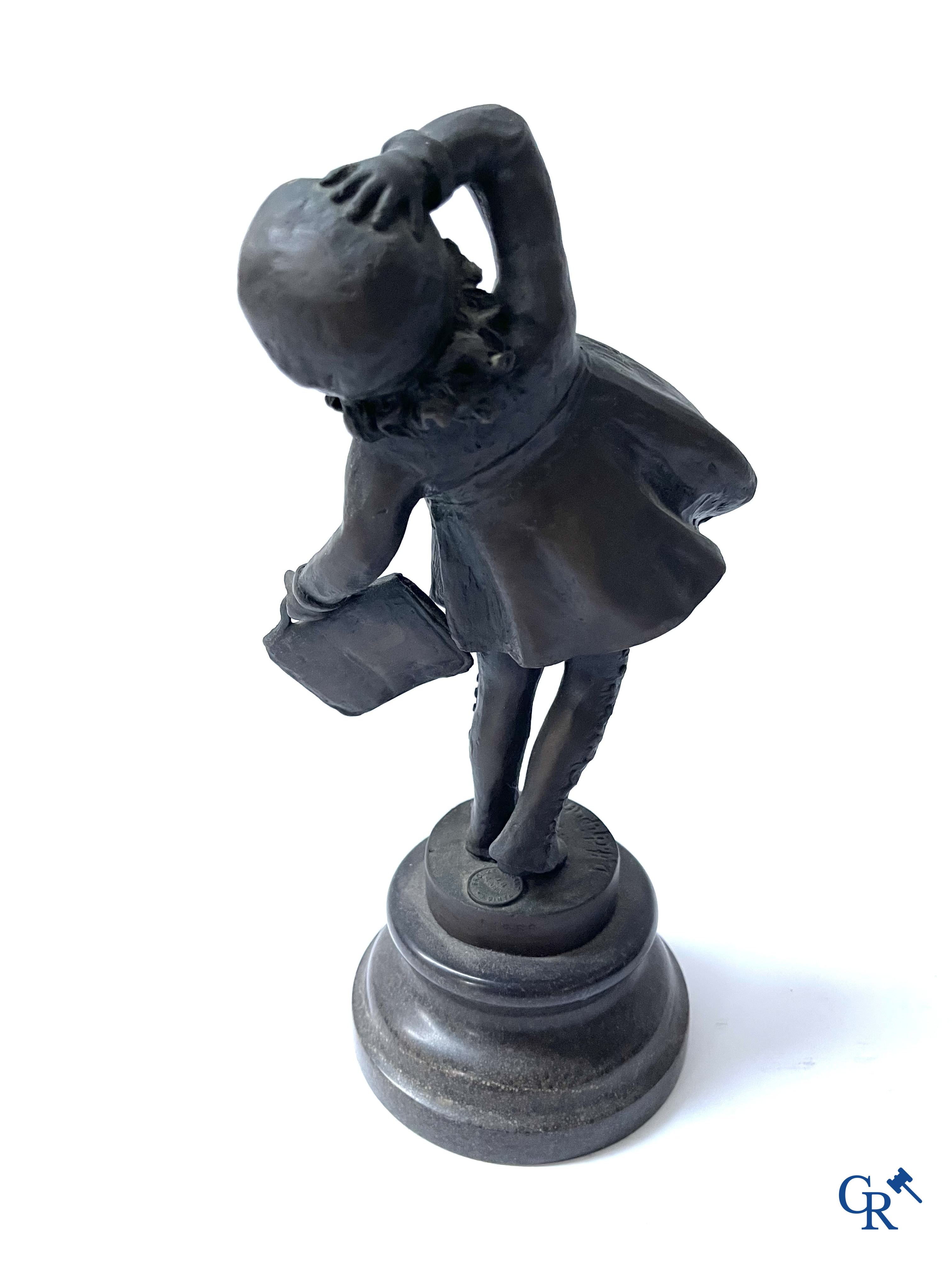 A bronze group after Raoul Larche with 5 children and a basket and 2 bronze statuettes after Chiparus. Posthumous 20th century.