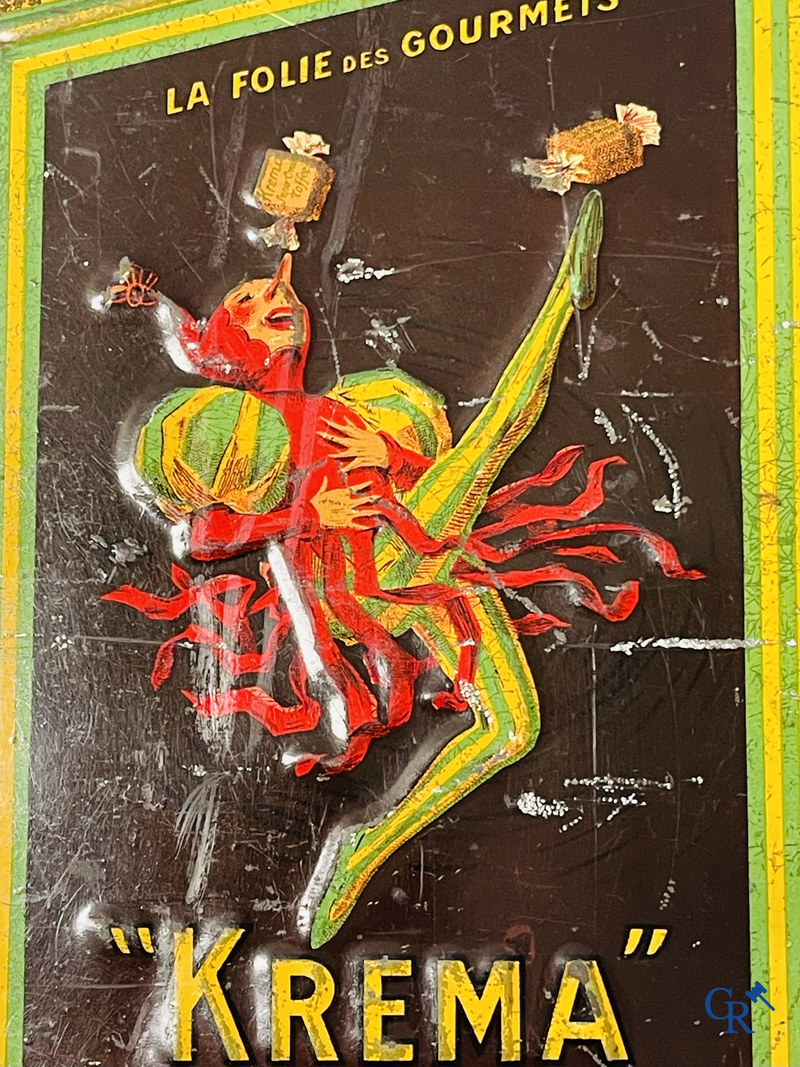 "Krema", Le meilleur bonbon au beurre. Blikdoos met een illustratie van Jean D'Ylen. G. De Andreis & Cie Marseille.