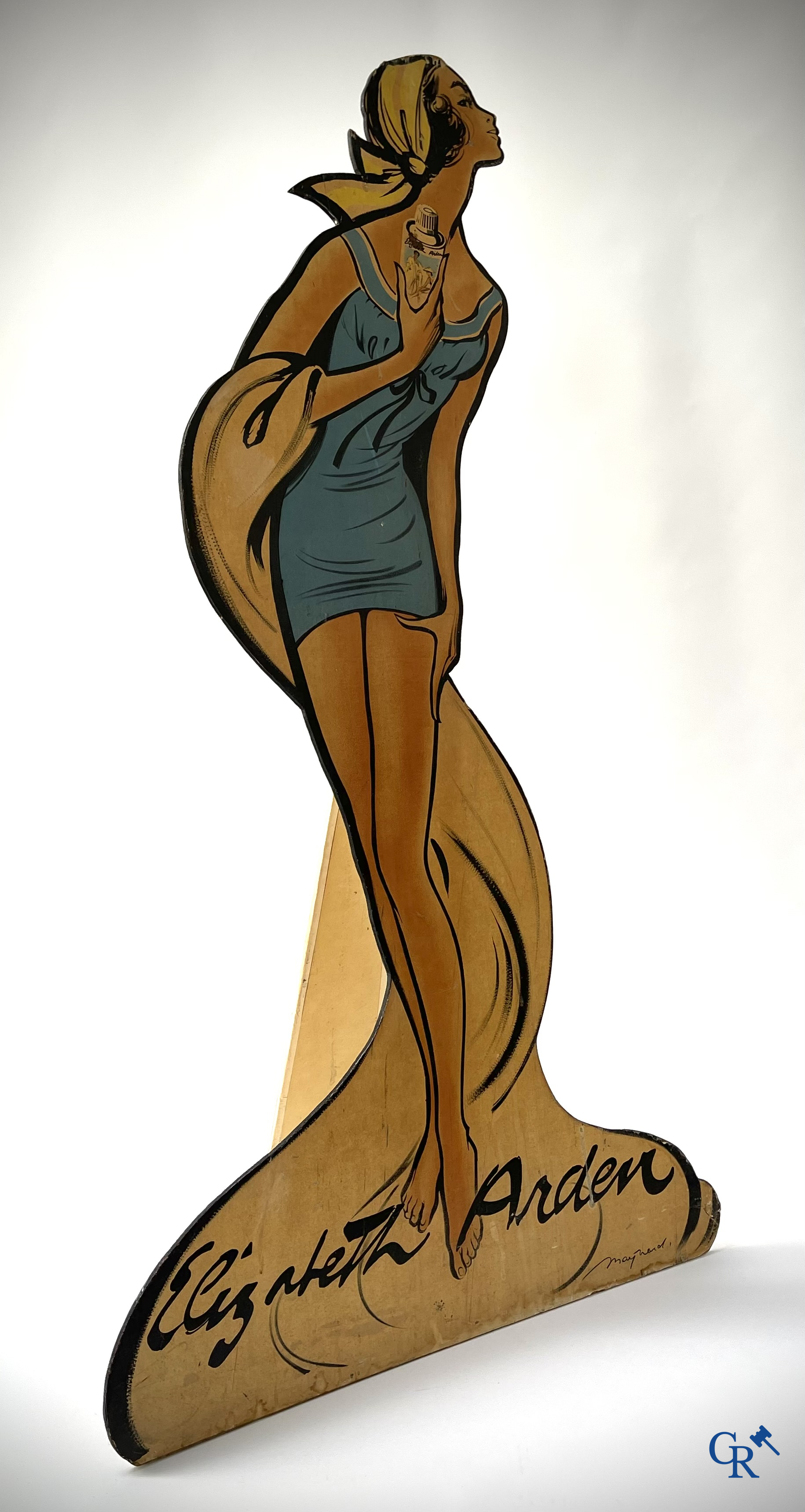 Elizabeth Arden, une grande publicité de vitrine pour les produits de beauté d'Elizabeth Arden. Vers 1950.