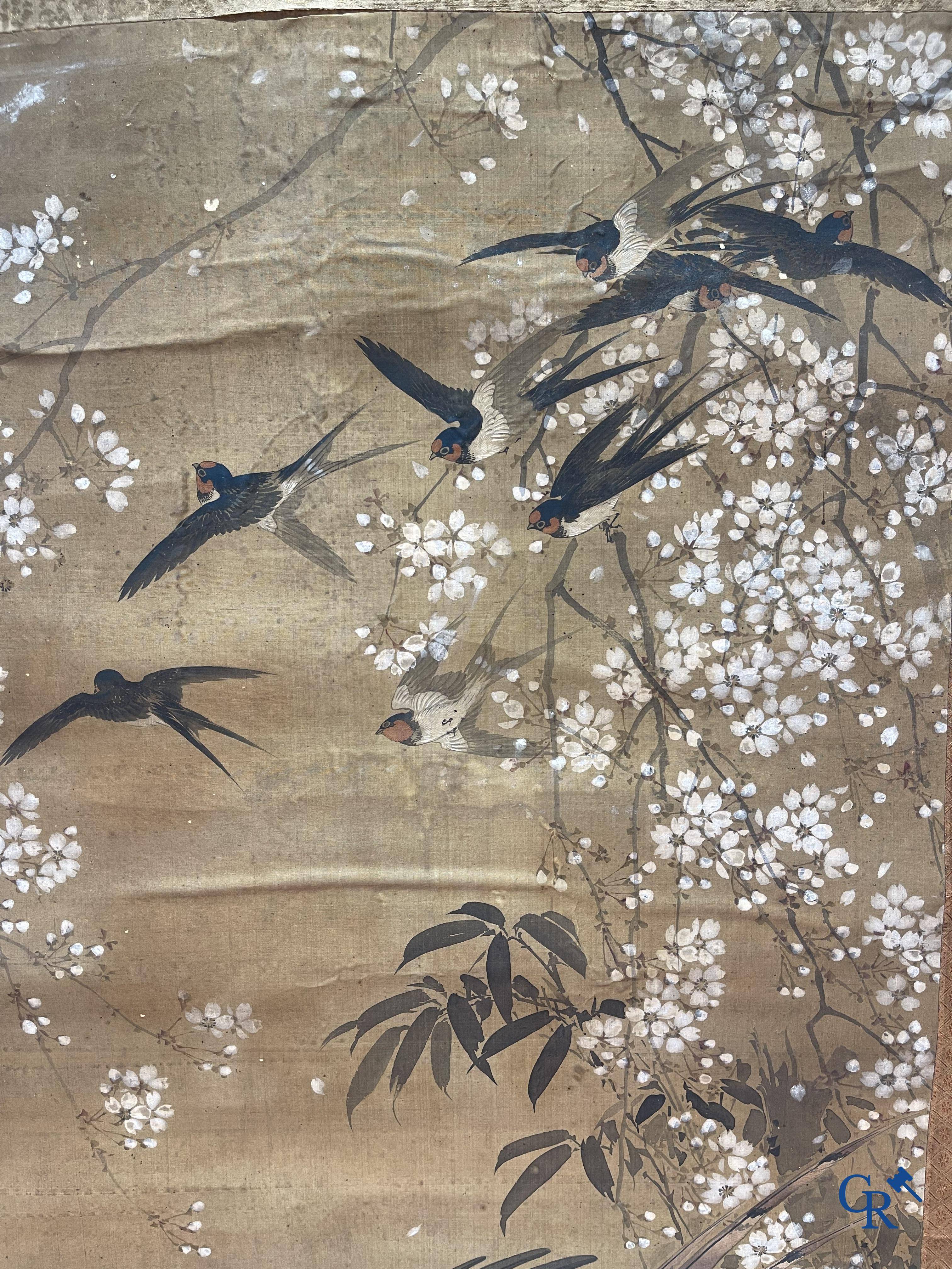 Asian Art, a large Japanese scroll. Signed. 18th century.