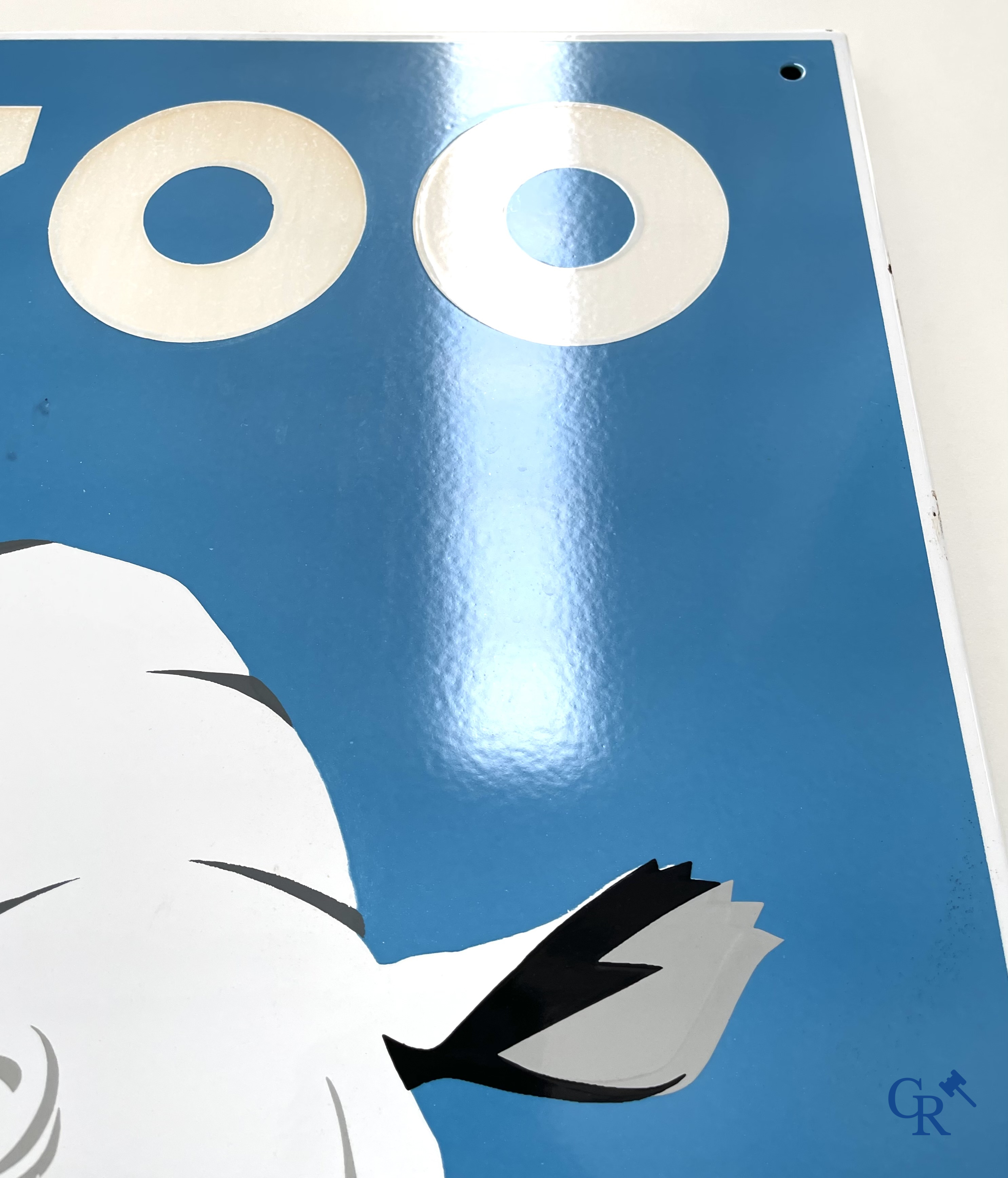 Zoo Antwerpen, Enamel advertising sign with a rhino for the Antwerp Zoo. Emaillerie Crahait, Gosselies, 1968.