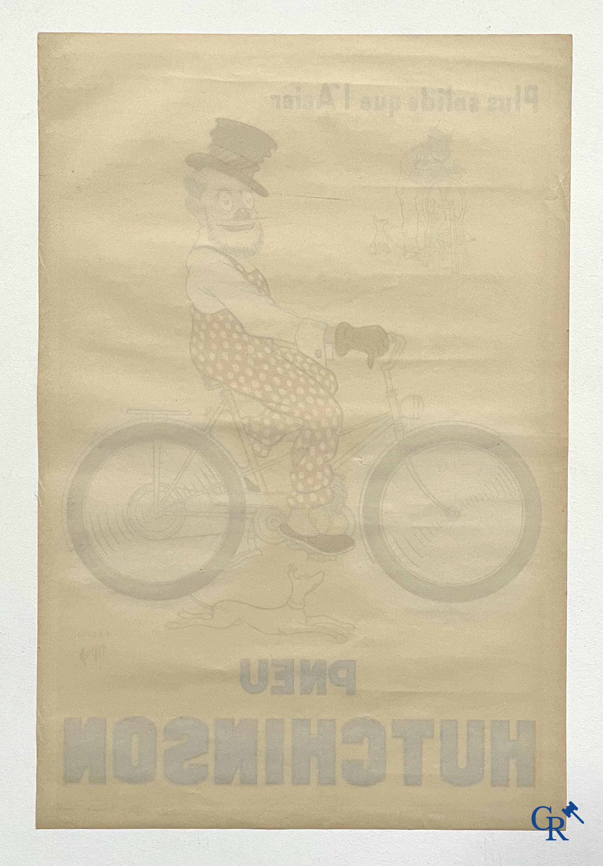 Pneu Hutchinson, Plus solide que l'Acier. Lithographie op papier met een ontwerp van Mich. Imp. H. Bouquet - Paris.