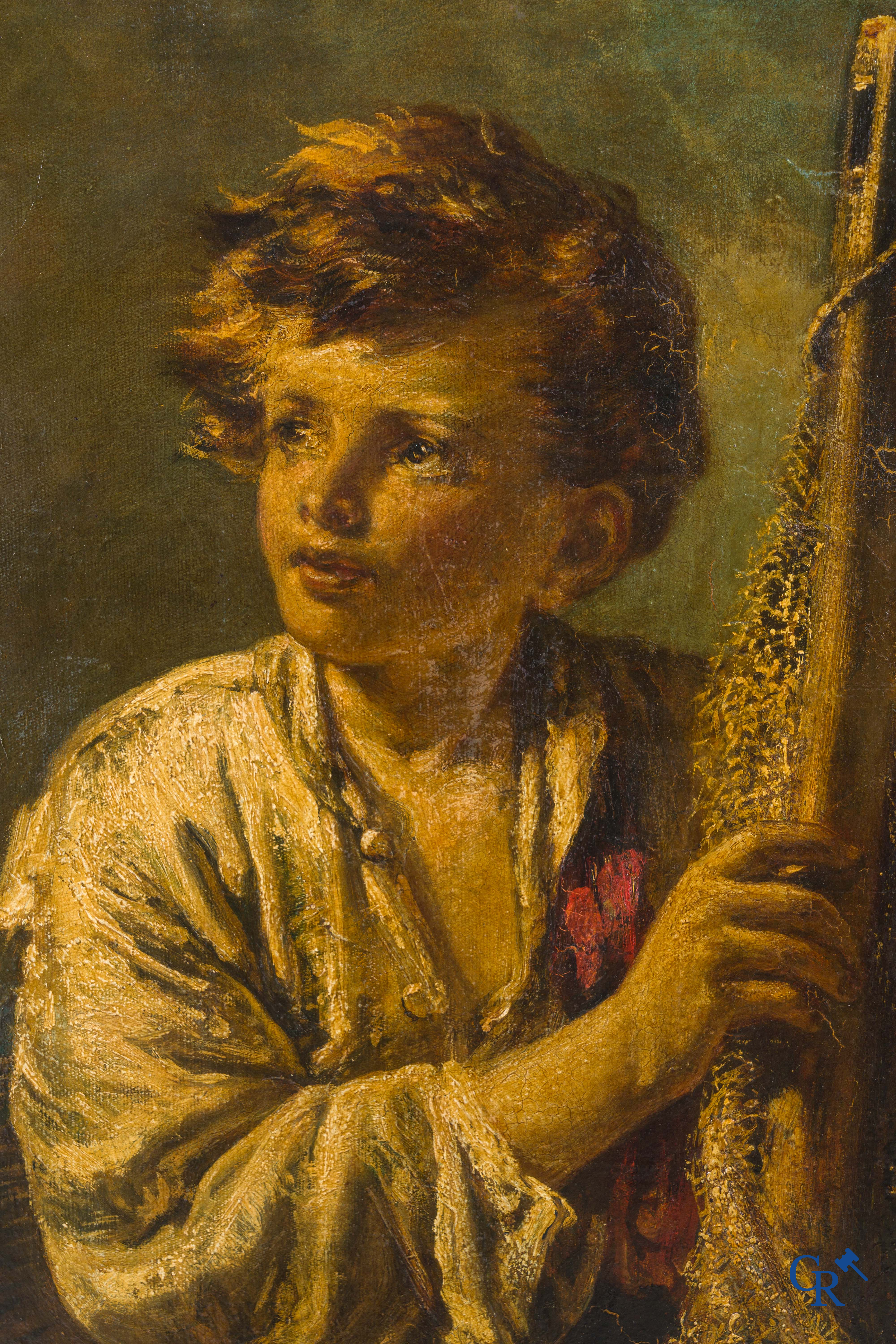 The young fisherman, oil on canvas. Illegibly signed lower right. 19th century.