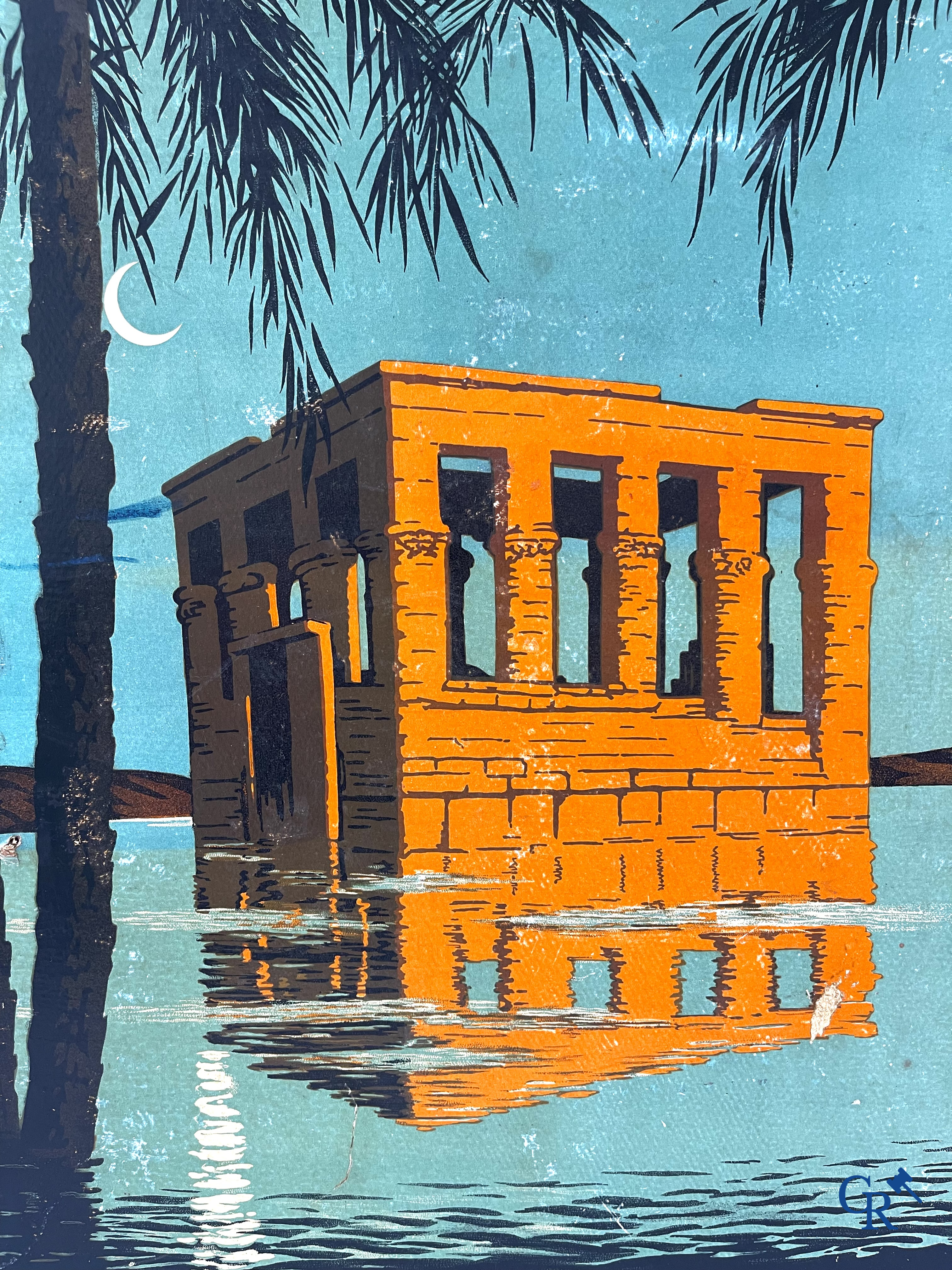 Cigarettes Xanthia, Géo Dorival. Zeldzame publiciteit op hard karton voor Xanthia sigaretten. Circa 1930.