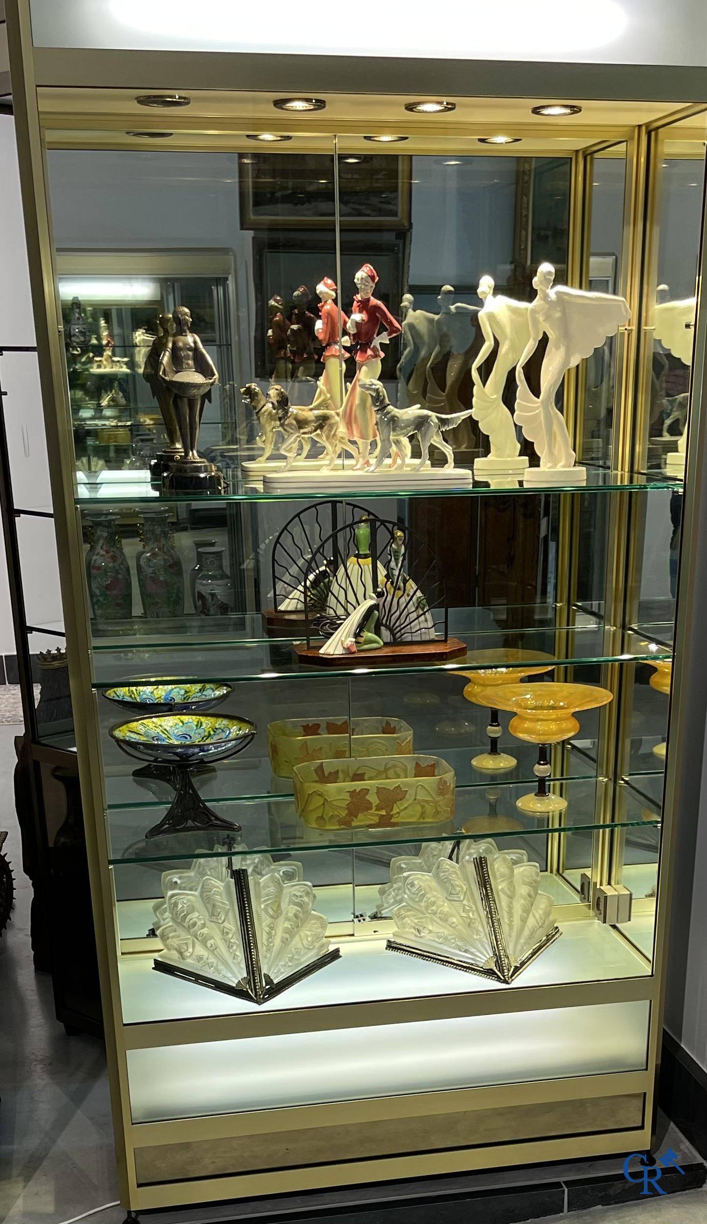 Noverdy France, a large pair of Art Deco wall lights in glass and forging. Circa 1930. Signed.