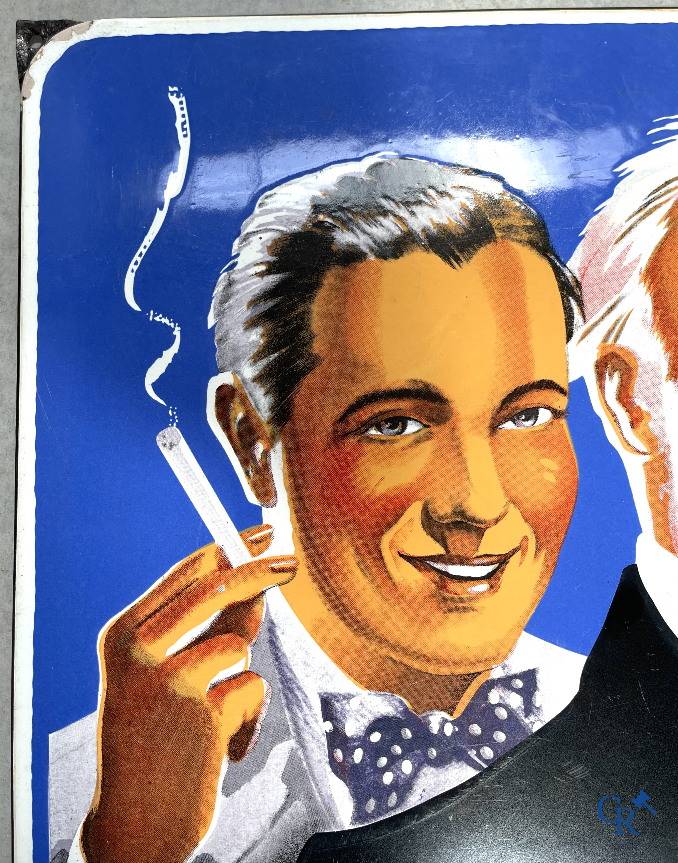 AJJA, Enamel advertising sign for AJJA tobacco products. Emaillerie Odon Warland. T.P. Bruxelles 1952.