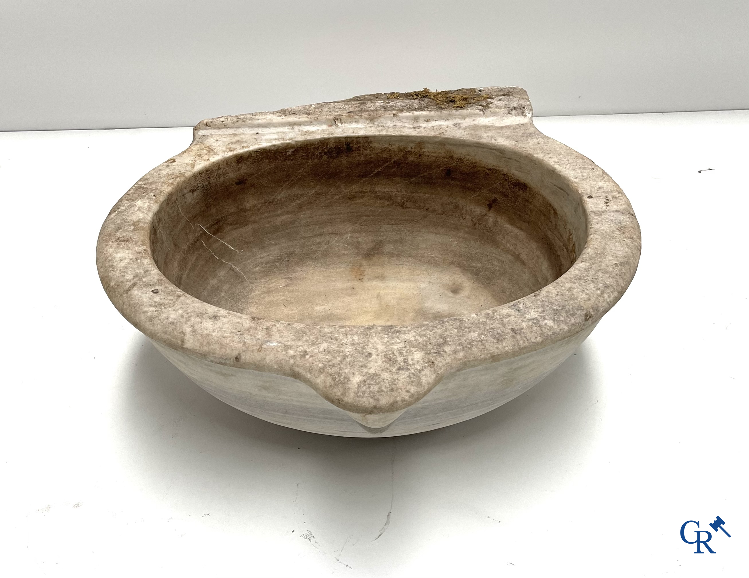 Exceptional large marble holy water barrel or font. 18th century.