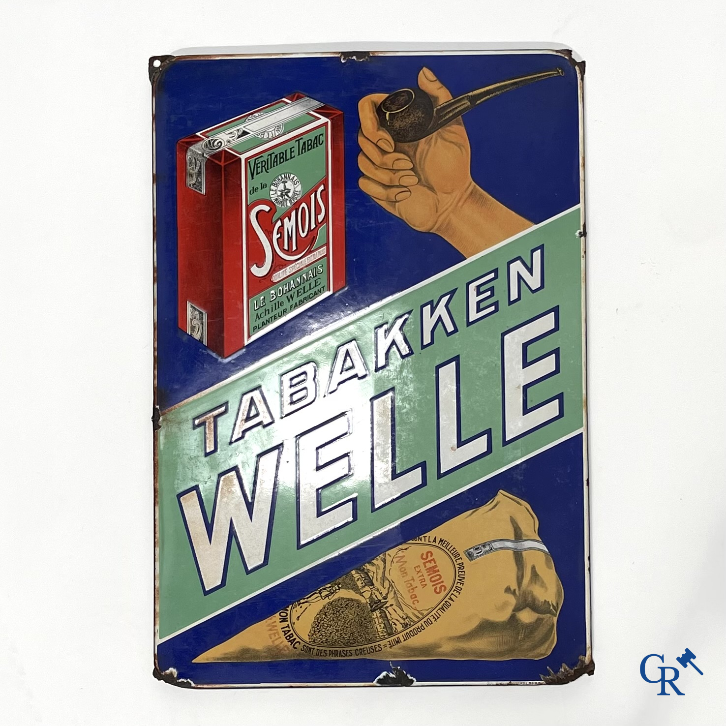 Tabacs Welle, enamel advertising sign for the tobacco of Achille Welle, Véritable Tabac de la Semois.