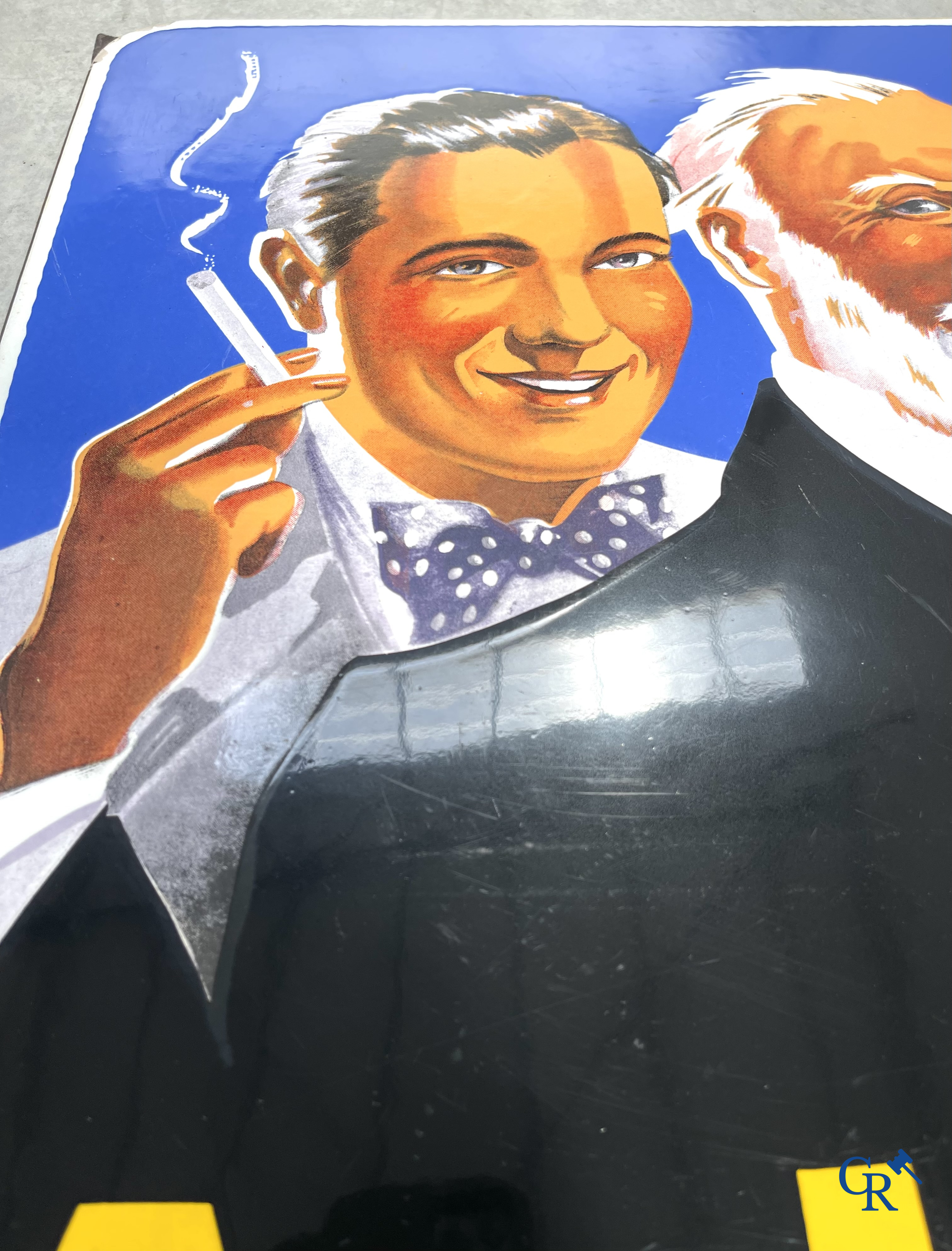 AJJA, Enamel advertising sign for AJJA tobacco products. Emaillerie Odon Warland. T.P. Bruxelles 1952.