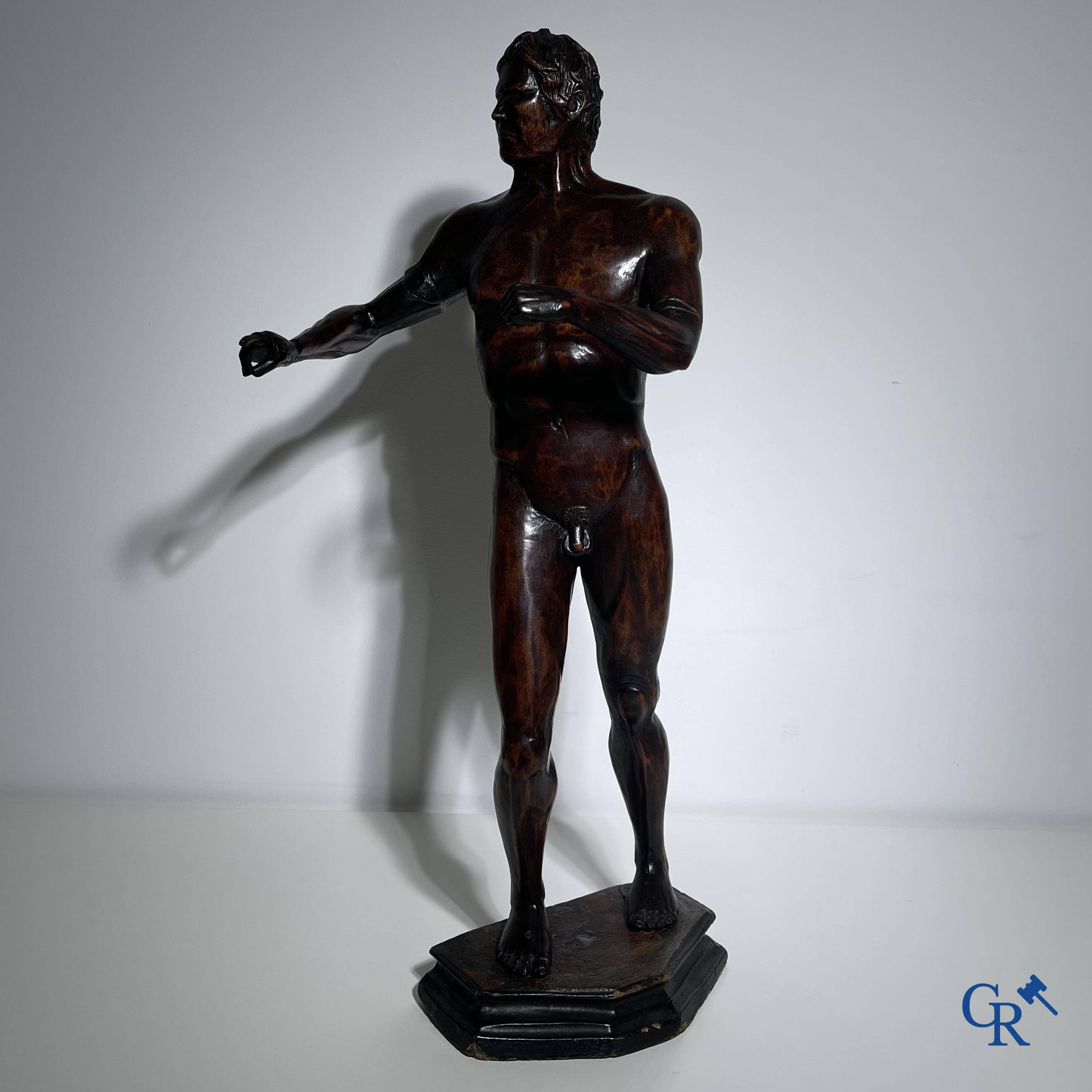 A wooden sculpted model of a standing man. Germany or Italy, 18th-19th century.