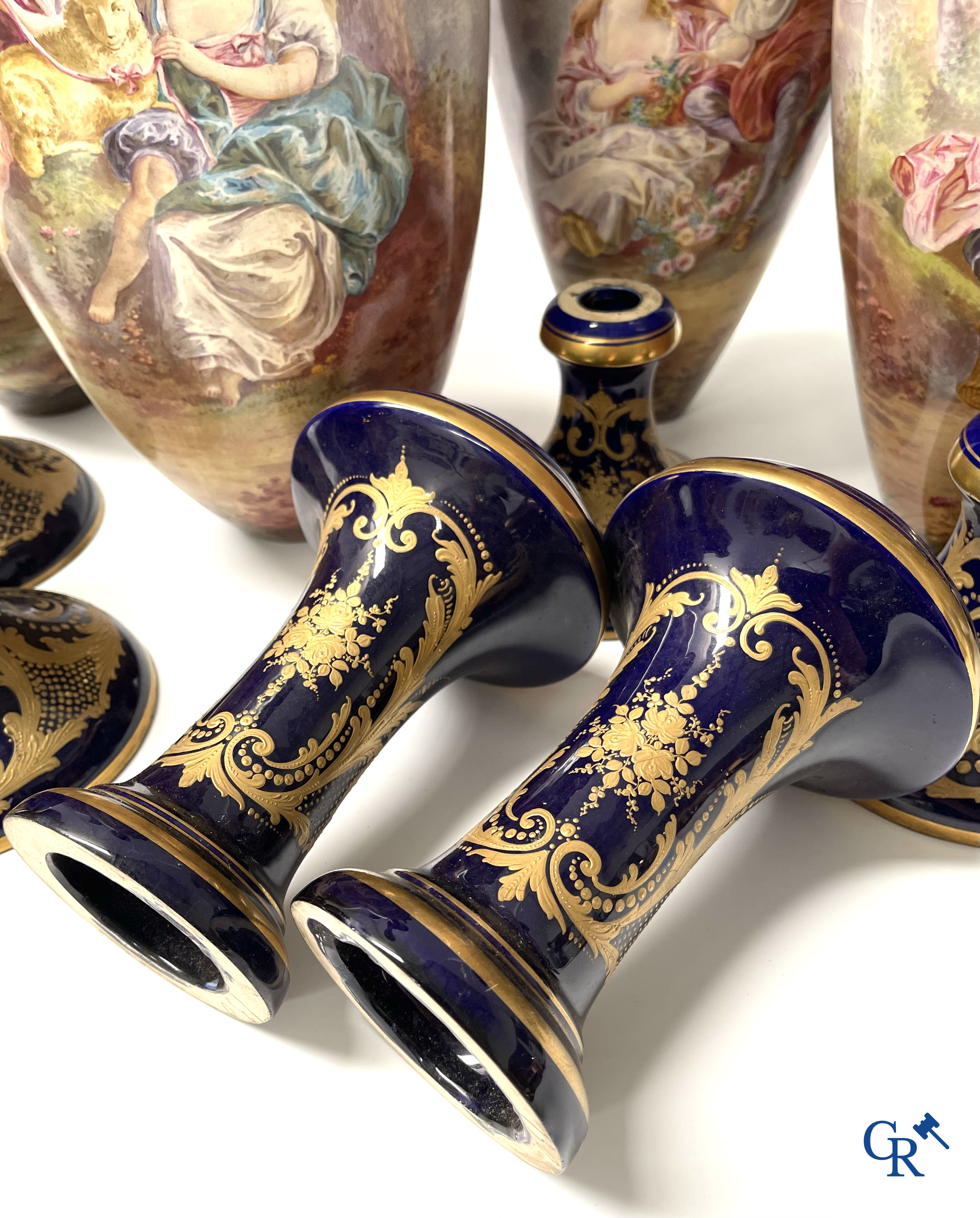 Sèvres, a large lot of Sèvres porcelain with bronze frames. Not mounted. Circa 1900.