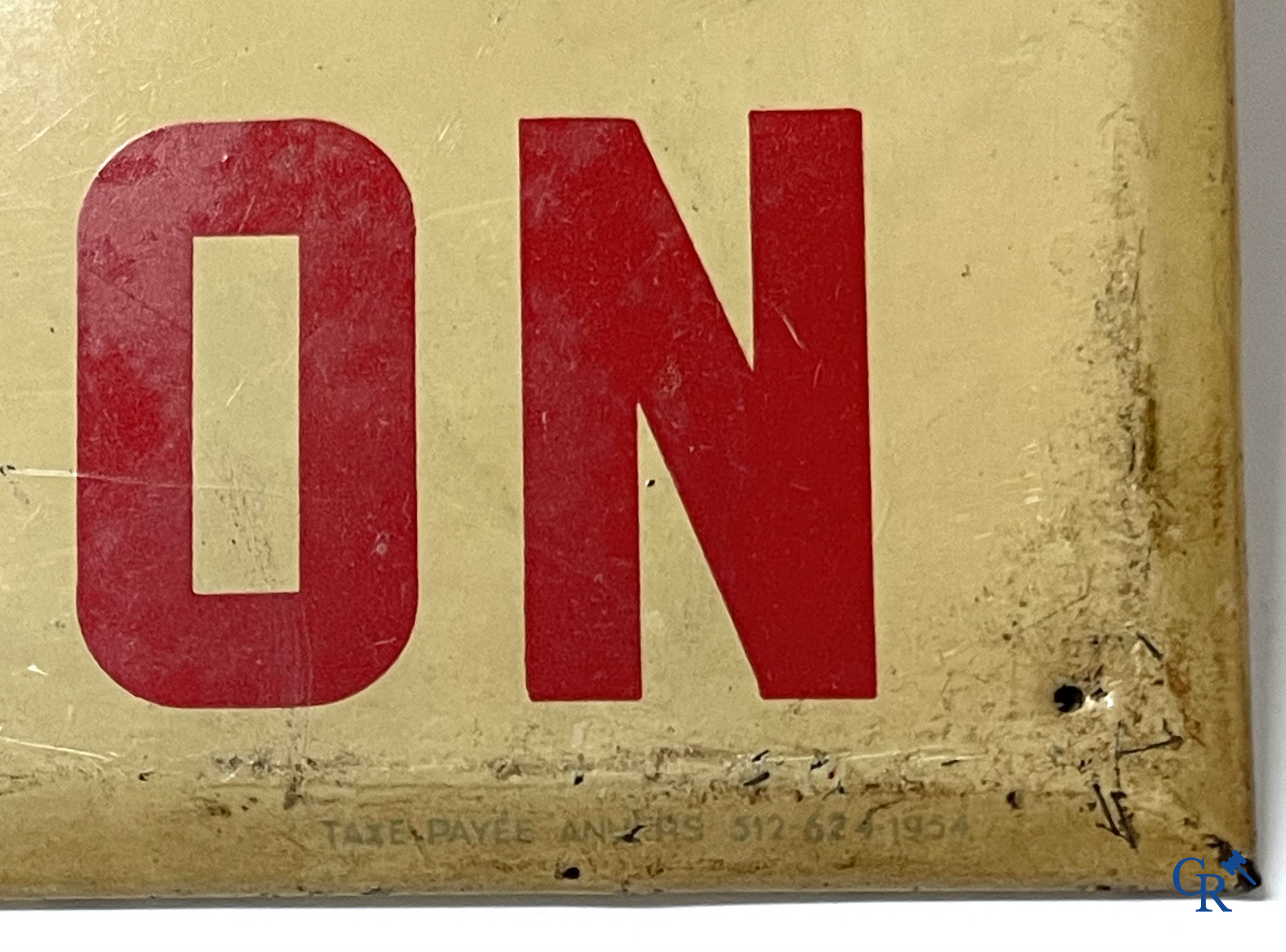 Spa, a publicity printed on metal for Spa Citron and a lithograph on cardboard for Spa Orangina. 1950's.