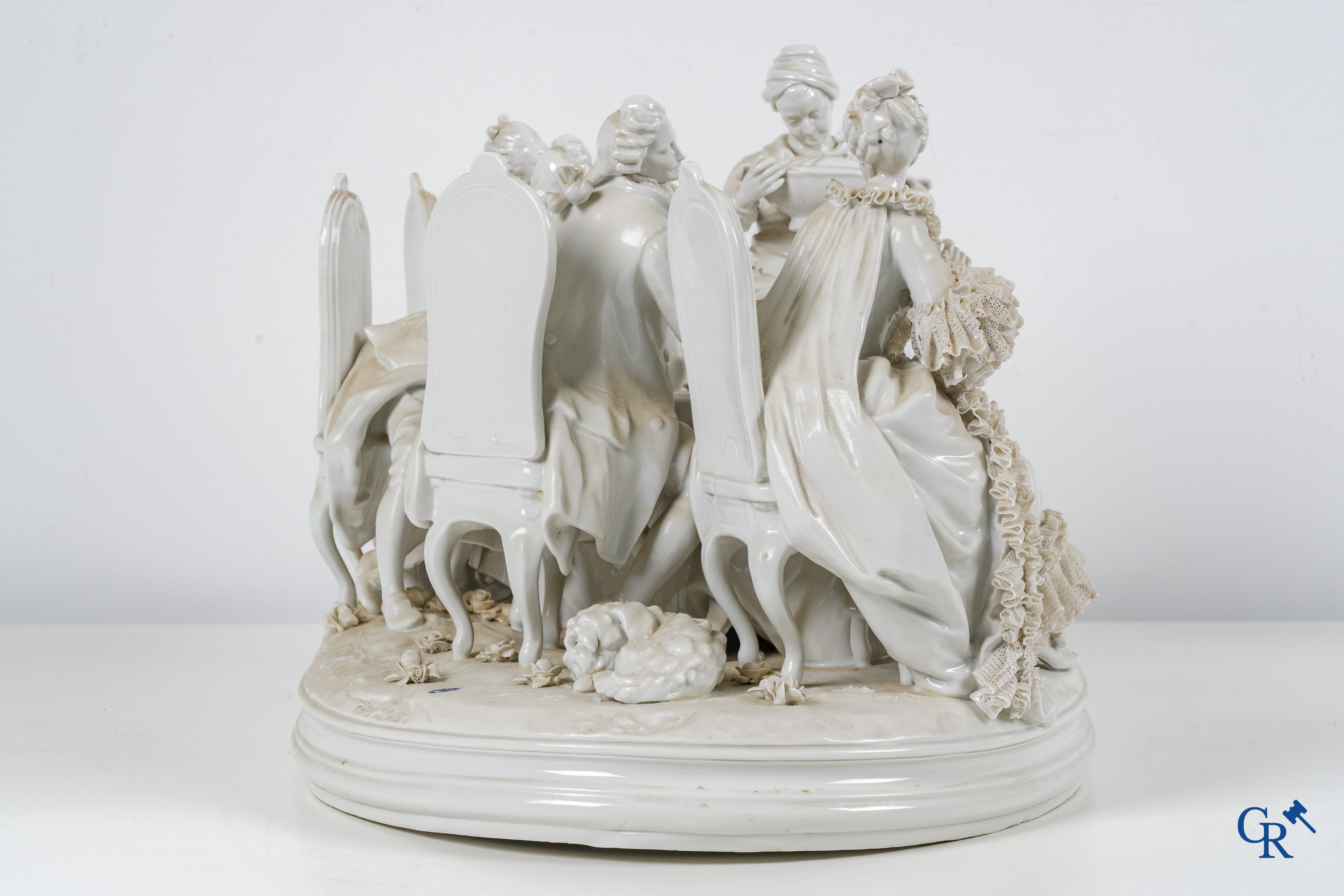 Volkstedt Rudolstadt, an exceptionally large group in lace porcelain on a matching pedestal.