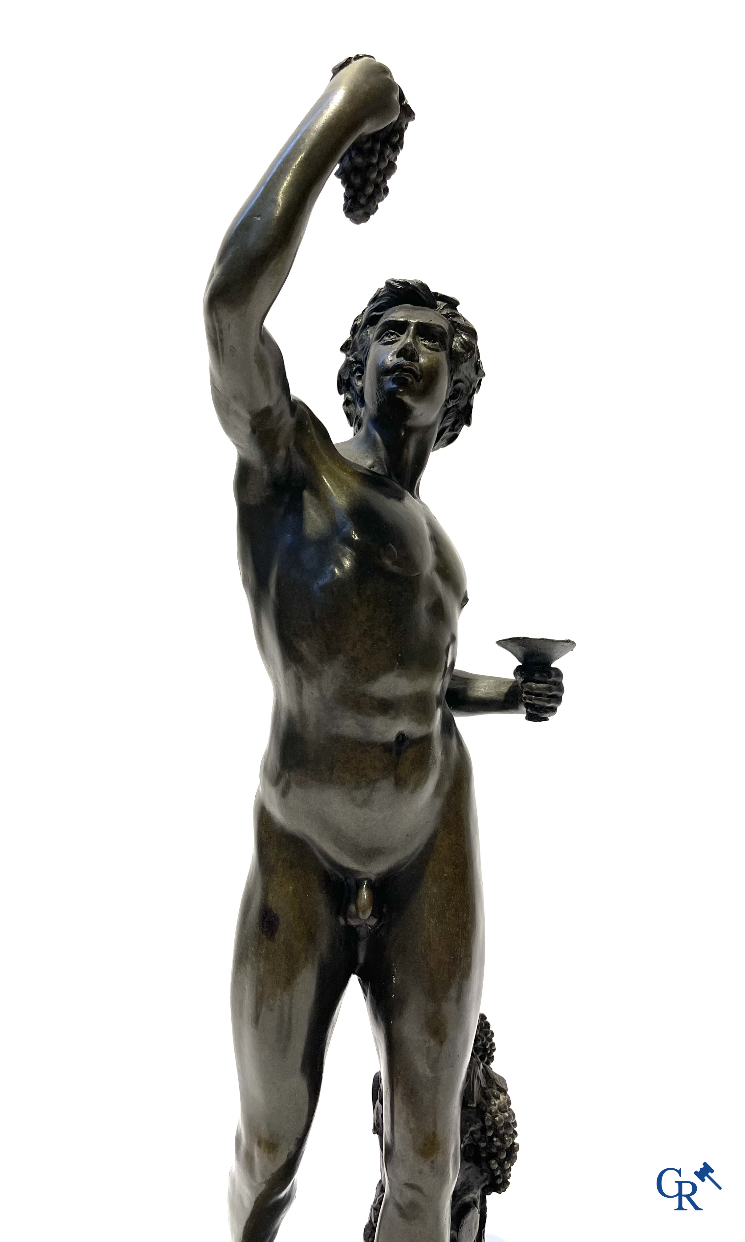 3 bronze statues after the antiques on a marble base. 20th century.