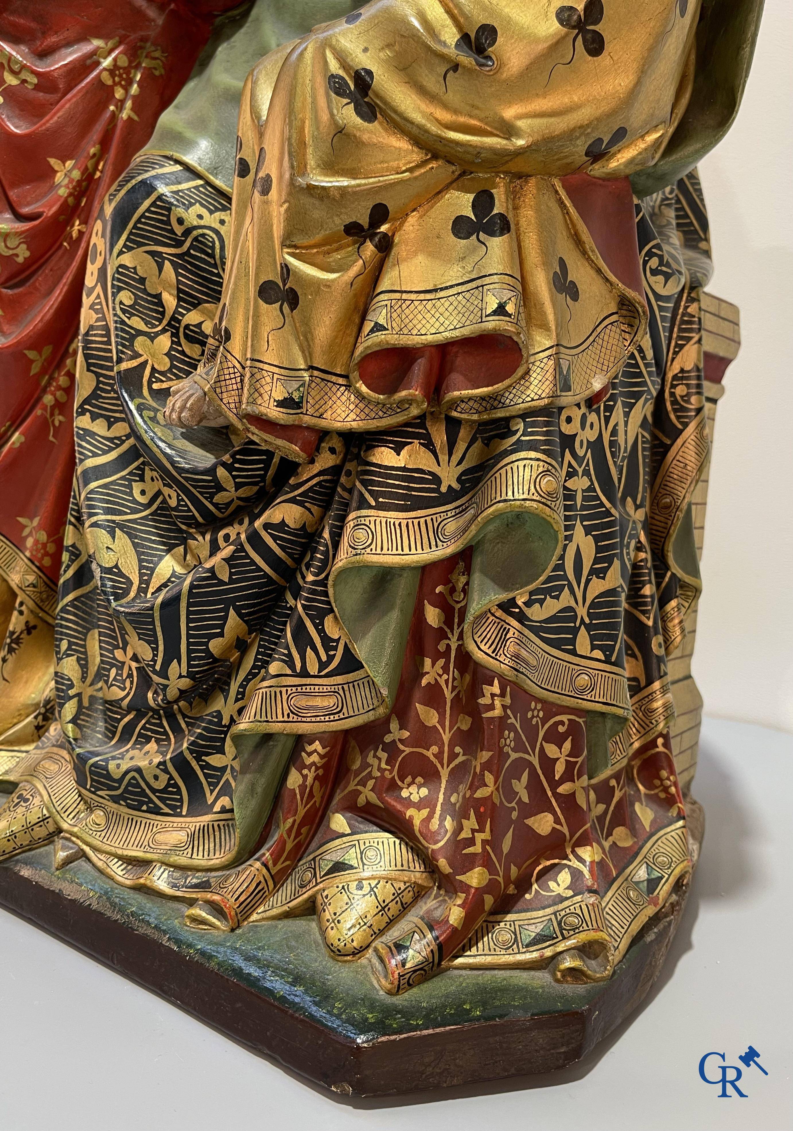 Religious objects, representation of Sint Barbara and Sint Anna ten Drieën in original polychromy. Late 19th century.