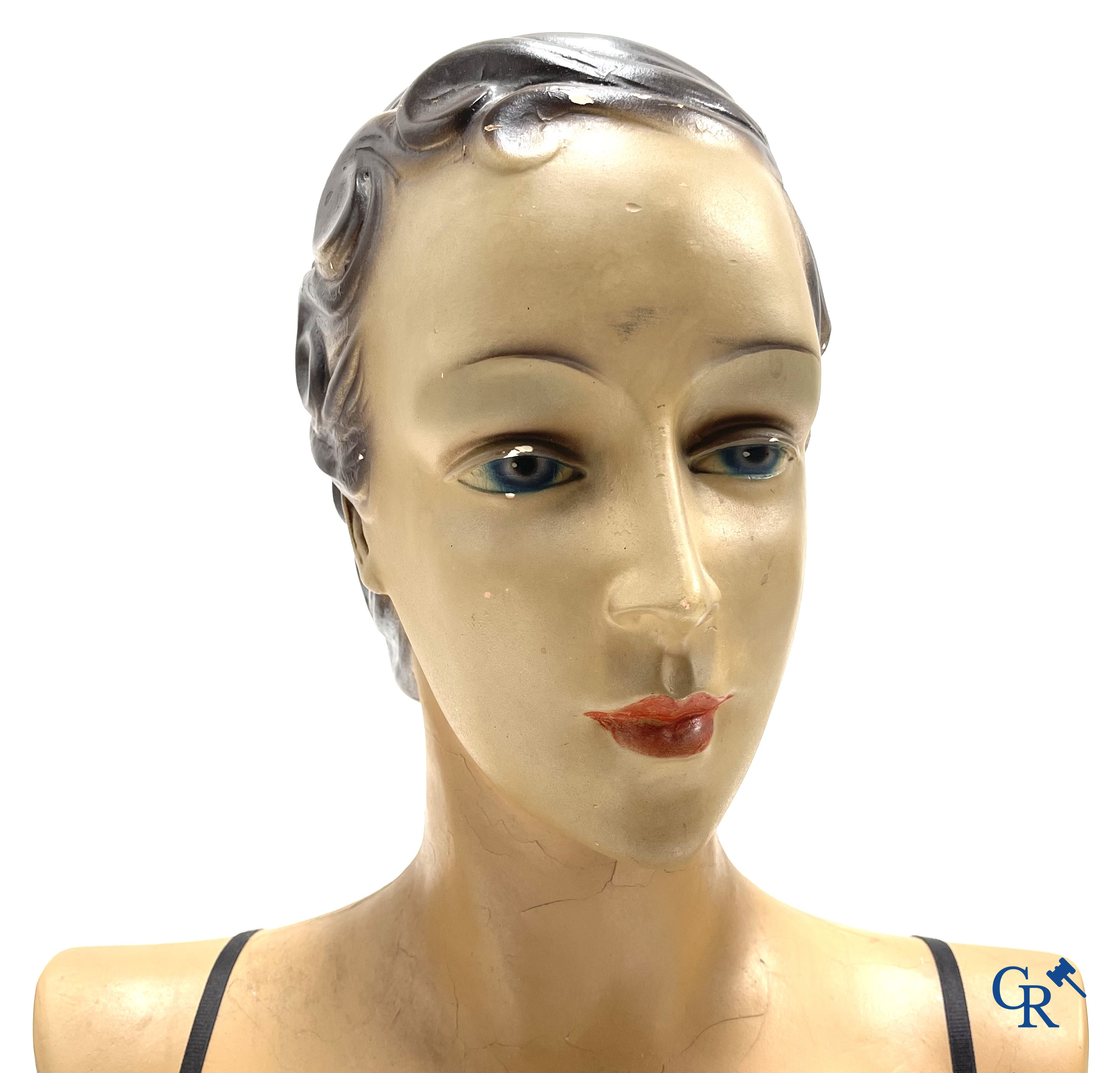 Art Deco, A large publicity bust in plaster for corset factory De Waele in Schellebelle. 1930's.