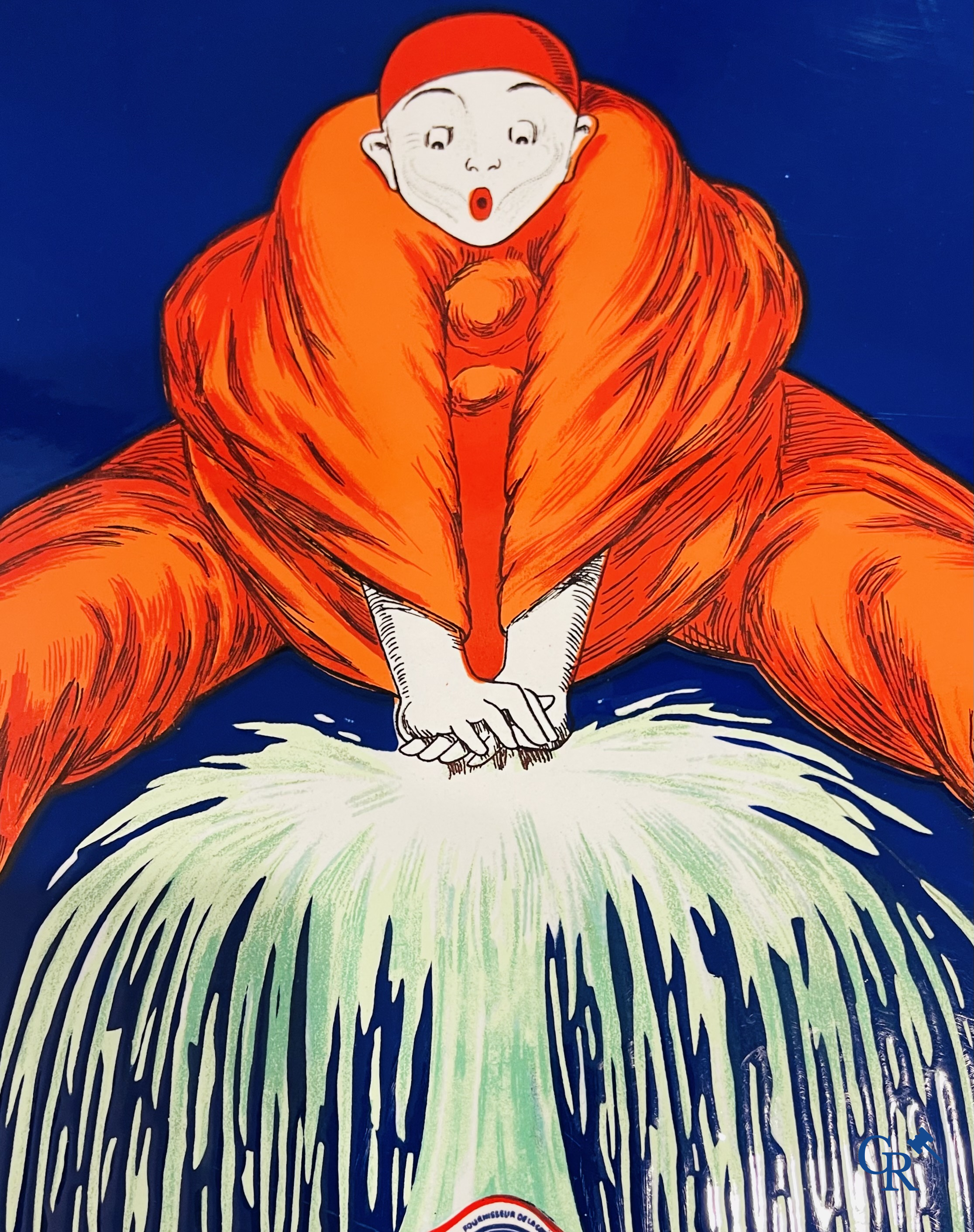 Spa, enamel advertising sign with Pierrot designed by Jean d 'Ylen. Emaillerie Belge Bruxelles 1956.