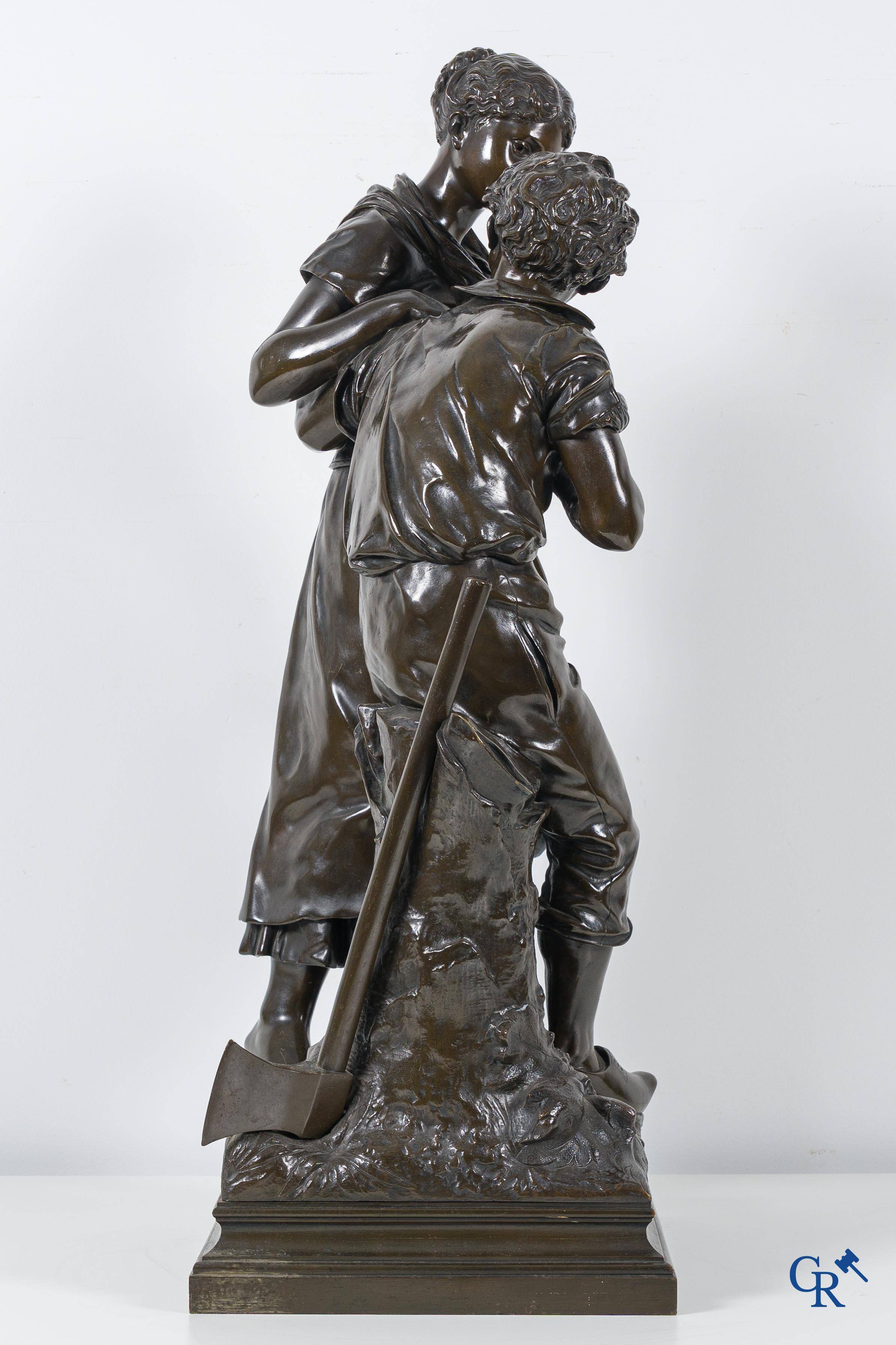 Luca Madrassi (1848-1919) A large bronze statue, couple in love, Signed L. Madrassi Paris and Madrassi.