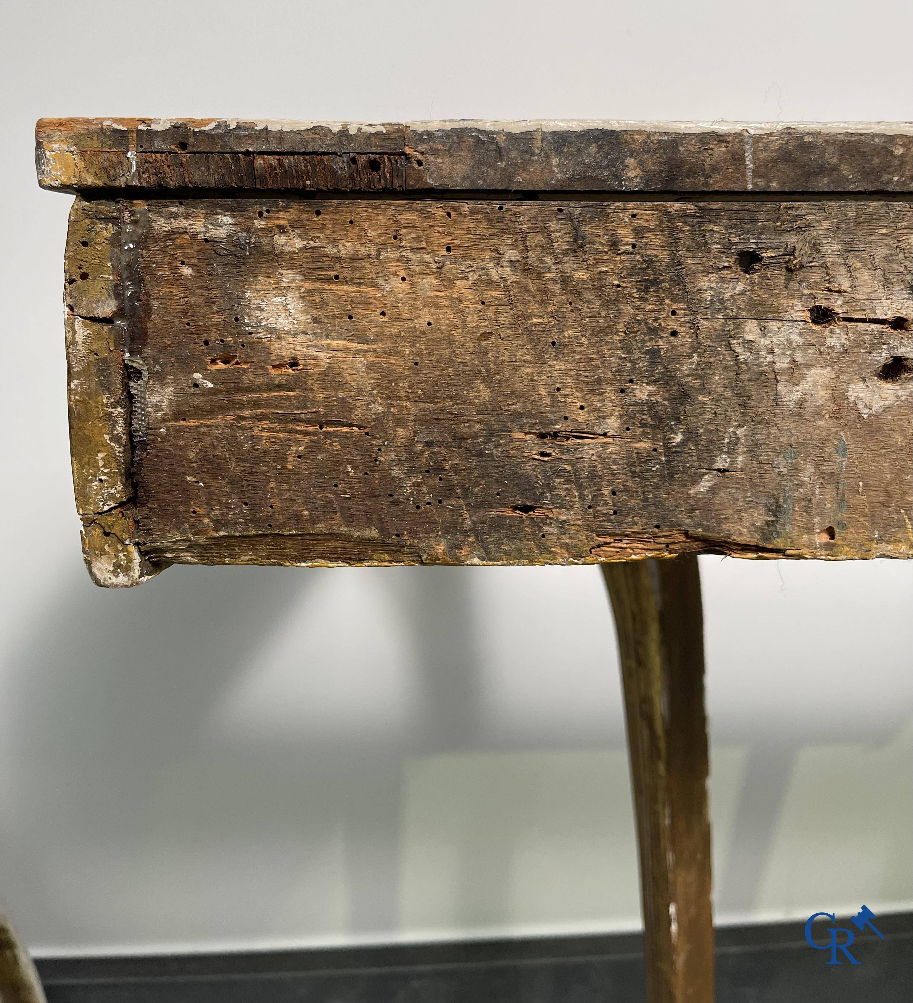Furniture: Wood sculpted and gilded crescent shaped console. LXVI-period.