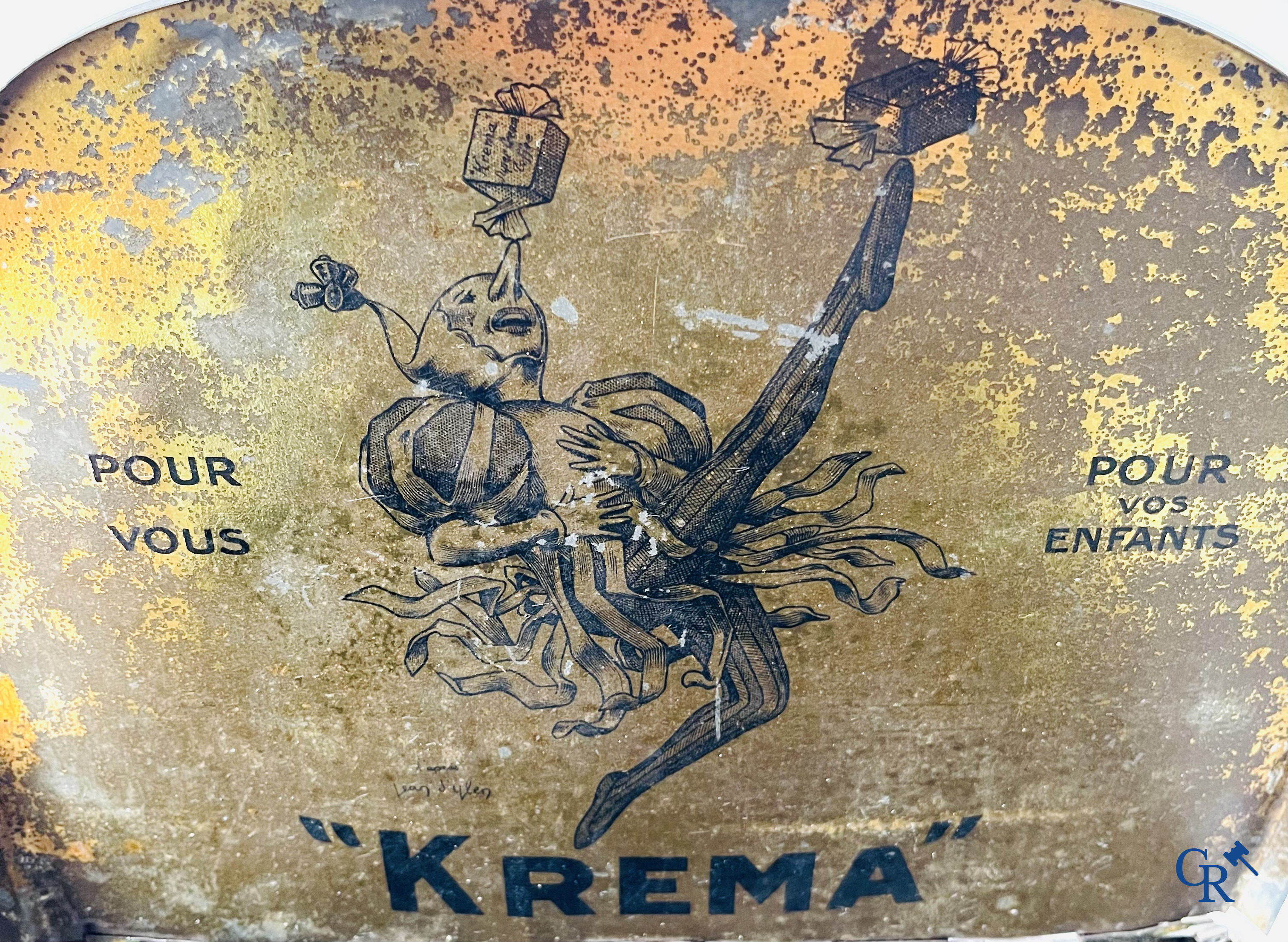 "Krema", Le meilleur bonbon au beurre. Blikdoos met een illustratie van Jean D'Ylen. G. De Andreis & Cie Marseille.