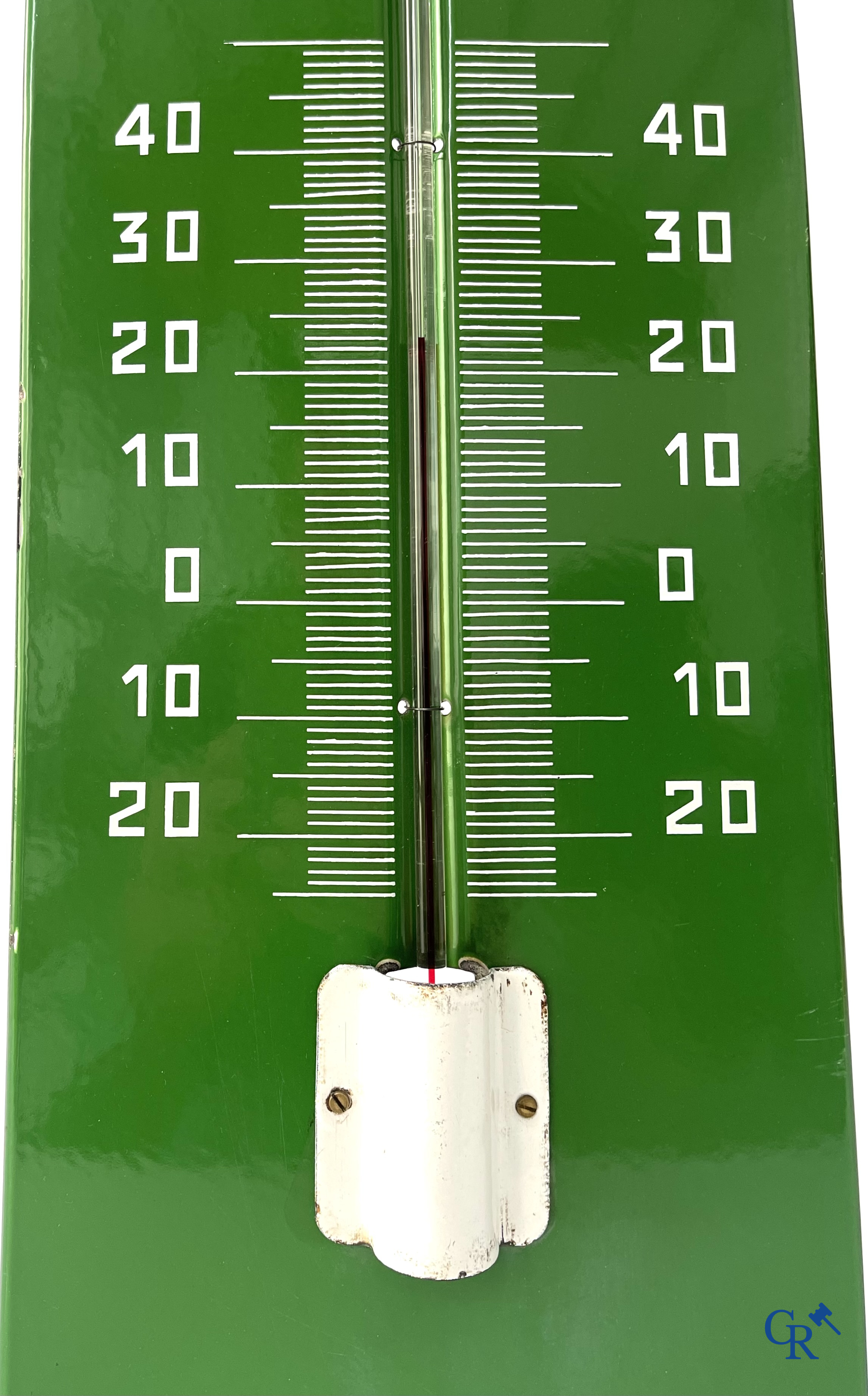 Castrol Motor Oil, an enamel advertising sign with integrated thermometer for Castrol motor oil. Emaillerie Belge.