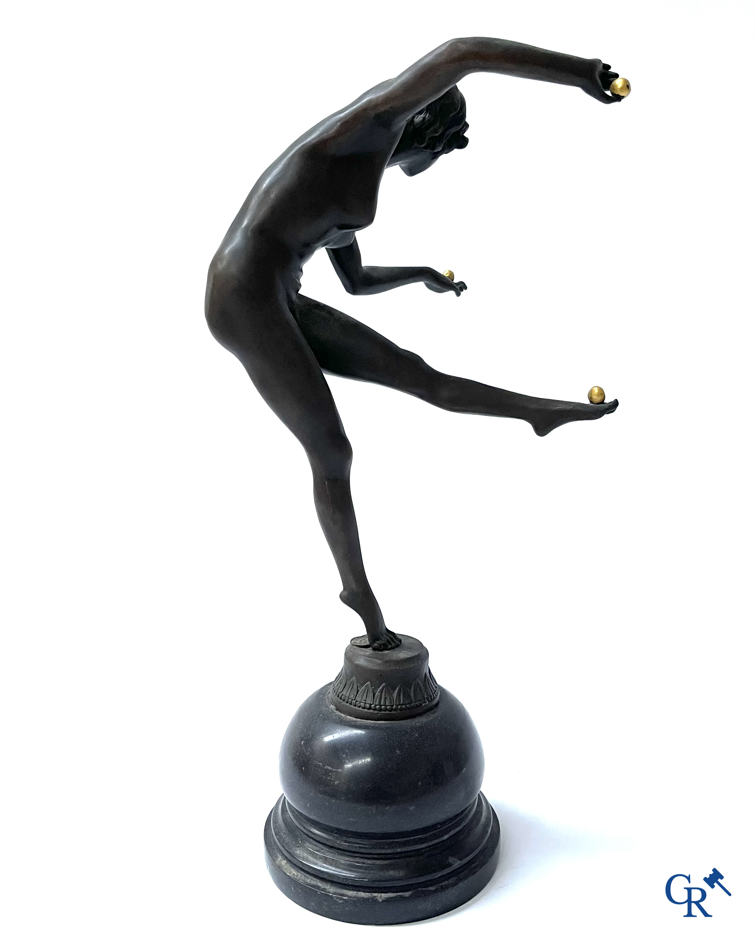 Art Deco dancer after Colinet in bronze and marble. Posthumous. Bronze garanti J.B. déposée. 20th century.