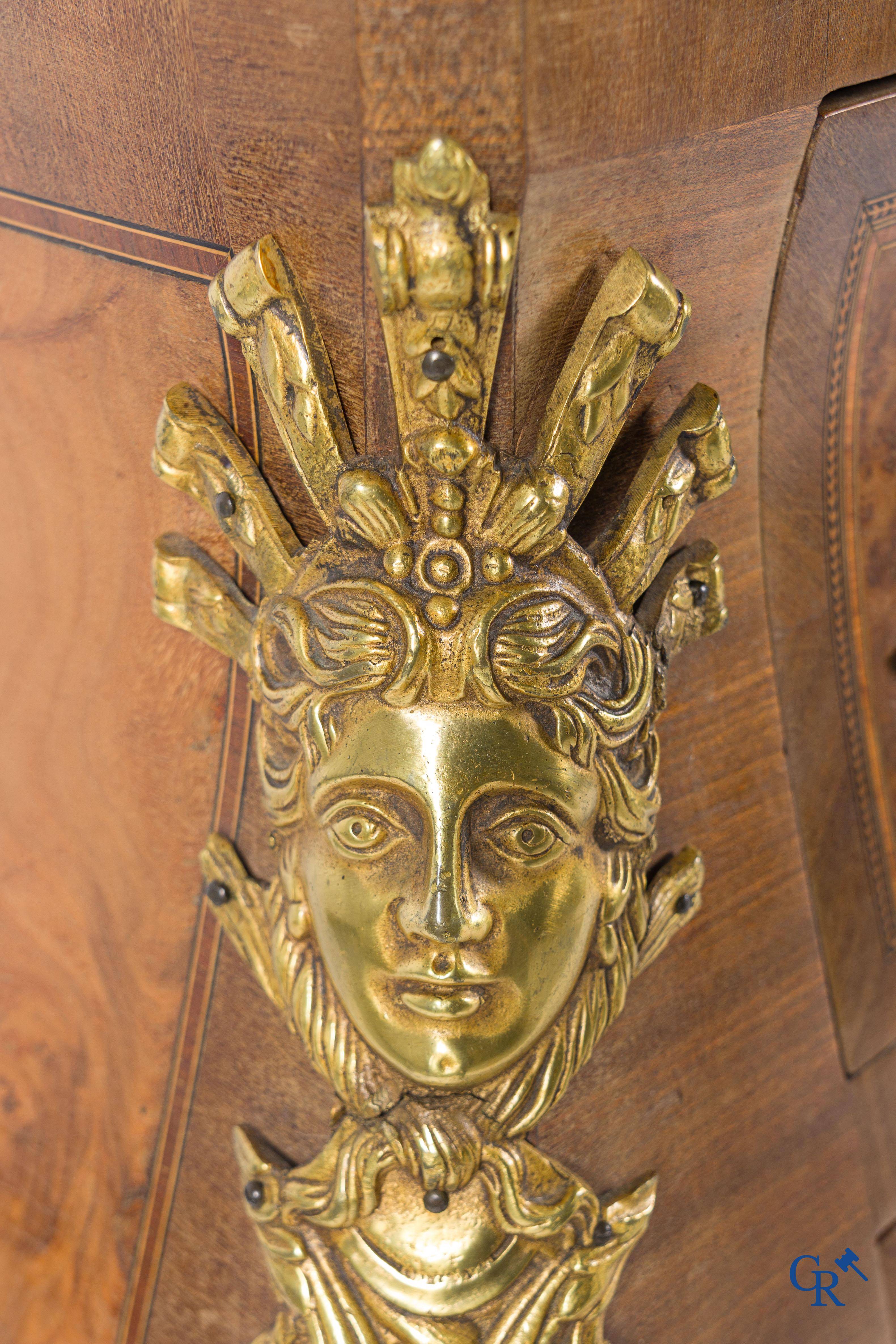 Chest of drawers with bronze fittings and a marble top, LXV style.