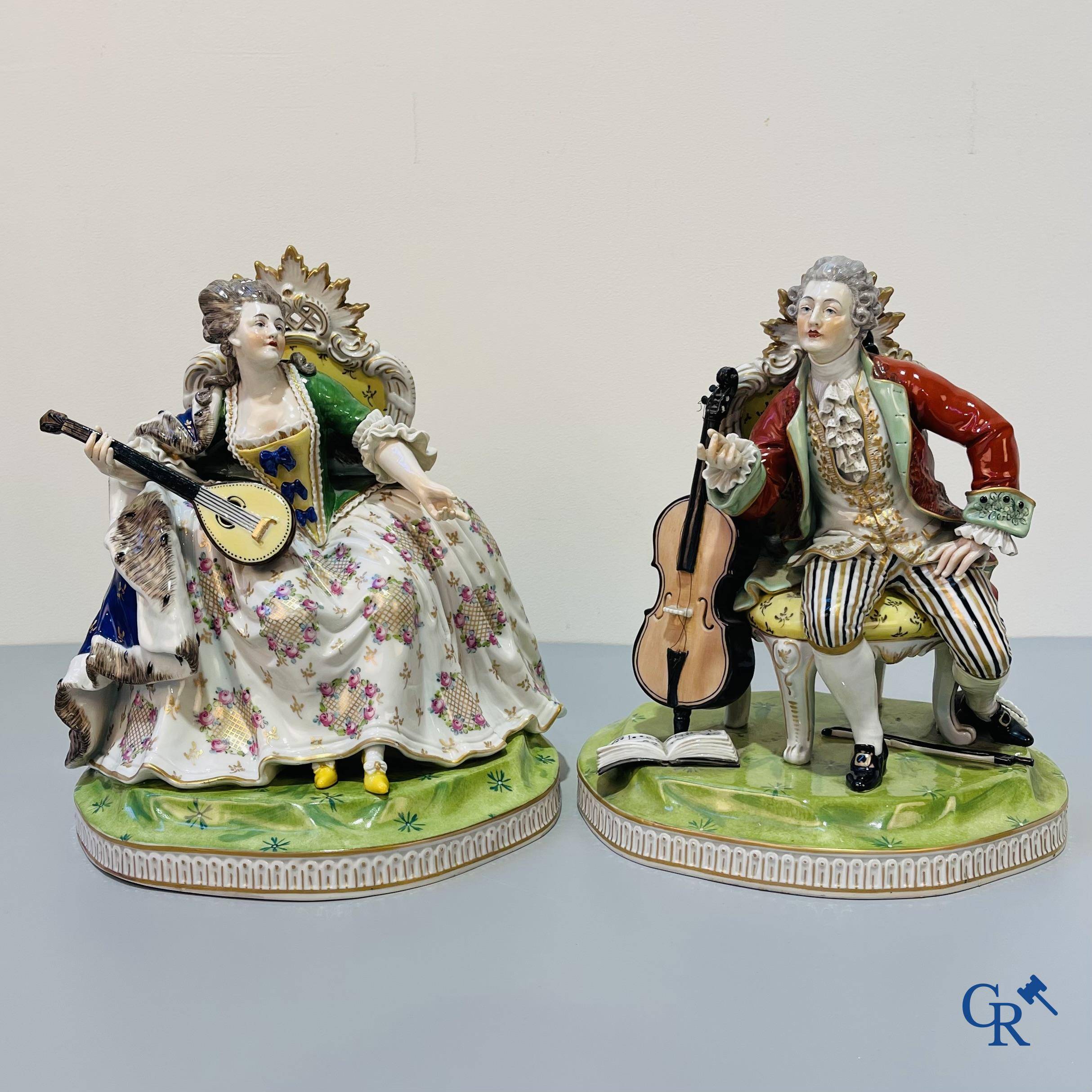 European porcelain, a pair of imposing groups in German porcelain, probably Carl Thieme, Dresden. circa 1900.