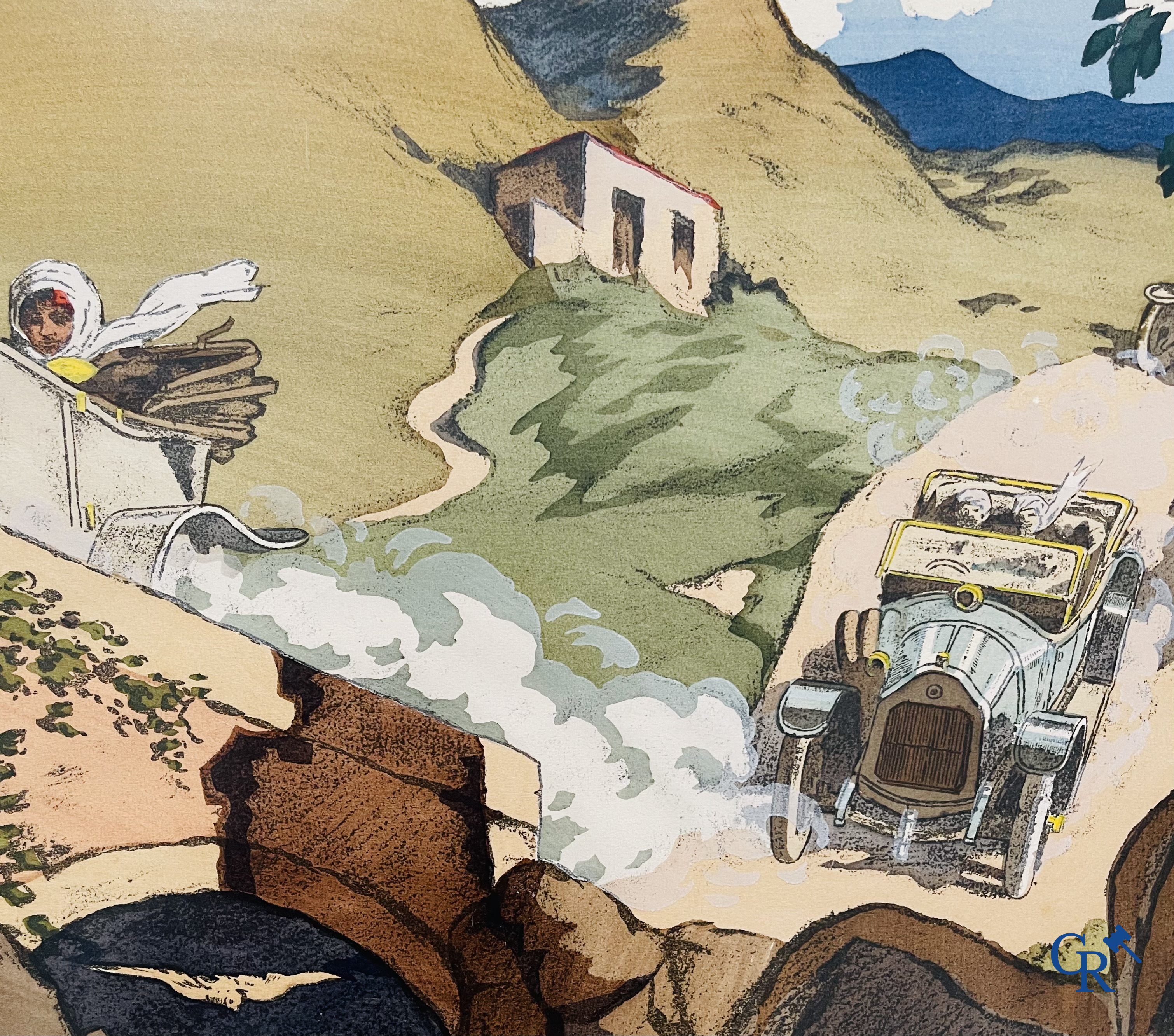 André Nevil, L'équipe "La Licorne" dans le Tour De France 1912. Colour lithography. Mabileau & Comp. Paris 1912.