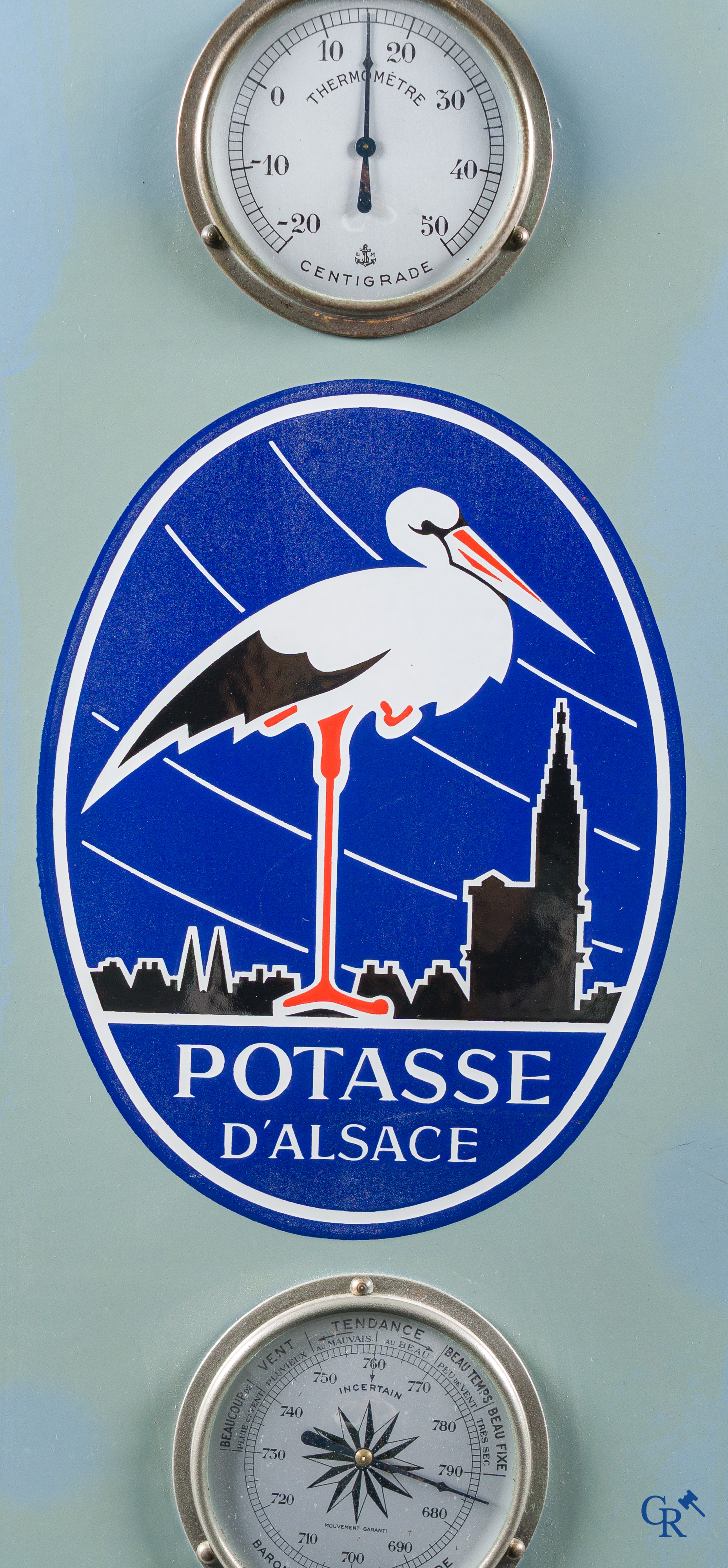 Potasse D'Alsace, emaille reclamebord met ingewerkte thermometer. 50'er jaren.