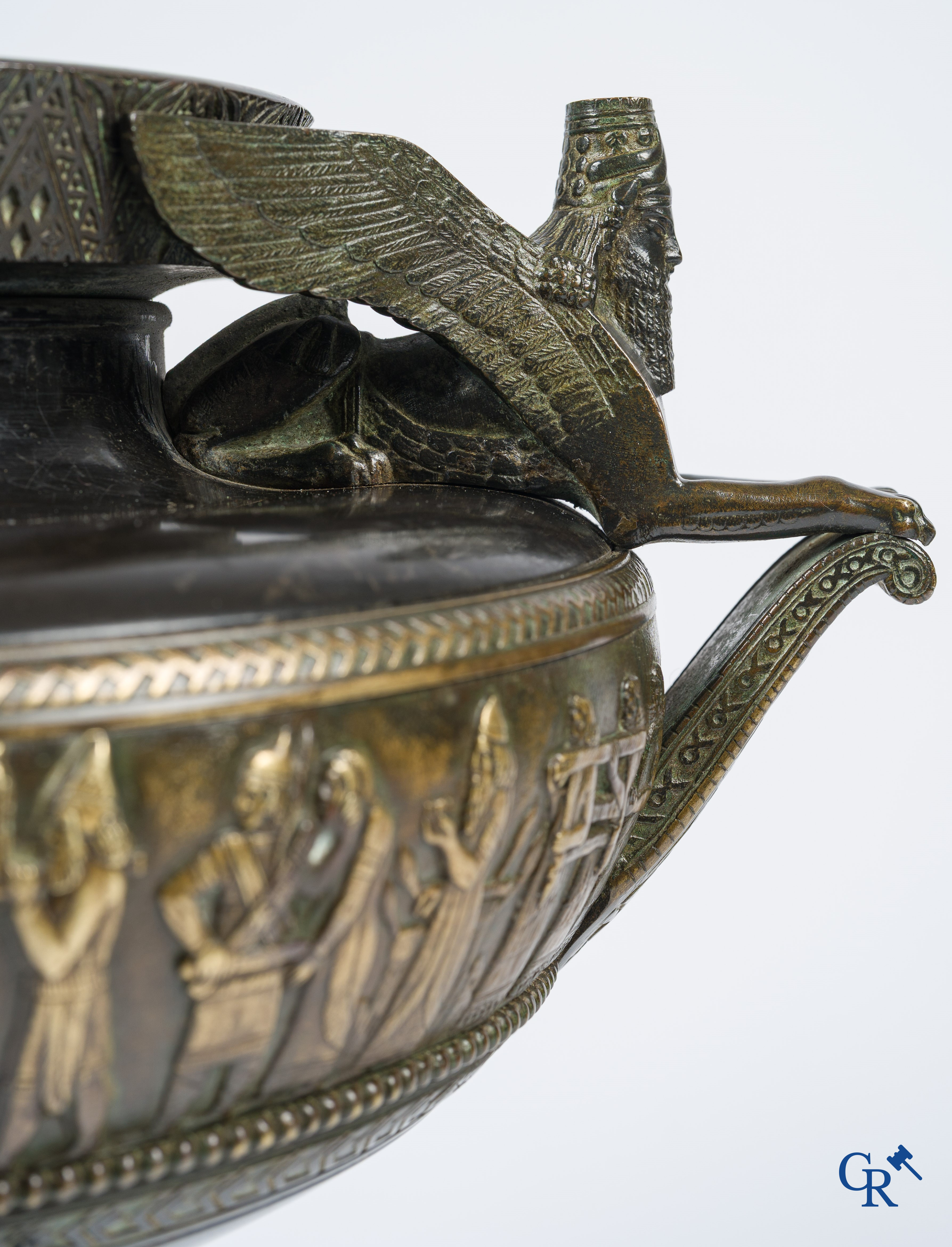 Charles Stanislas Matifat (1820-1875) Bronze Kylix-shaped vase with Lamassu handles. France circa 1860.
