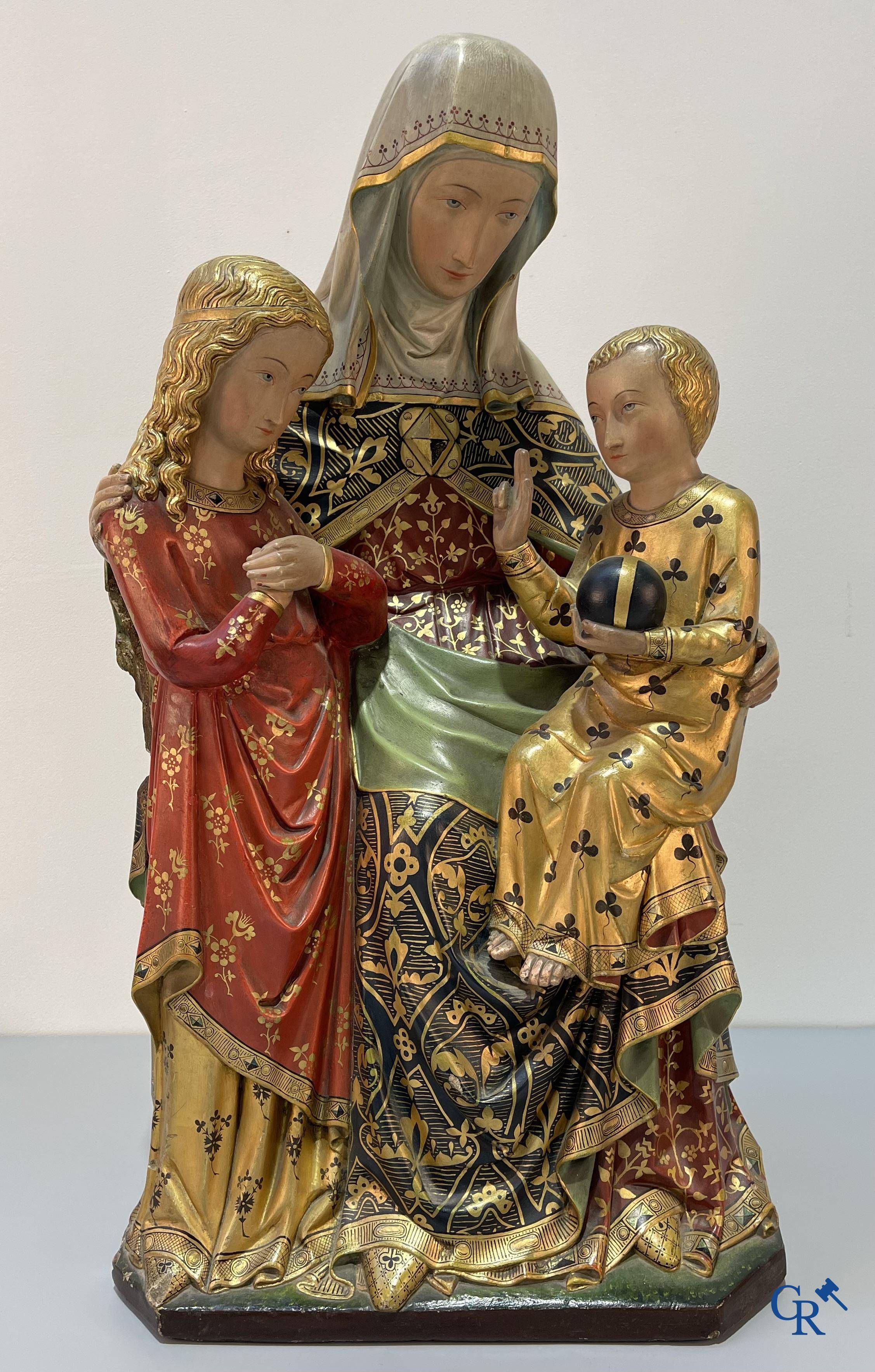 Religious objects, representation of Sint Barbara and Sint Anna ten Drieën in original polychromy. Late 19th century.