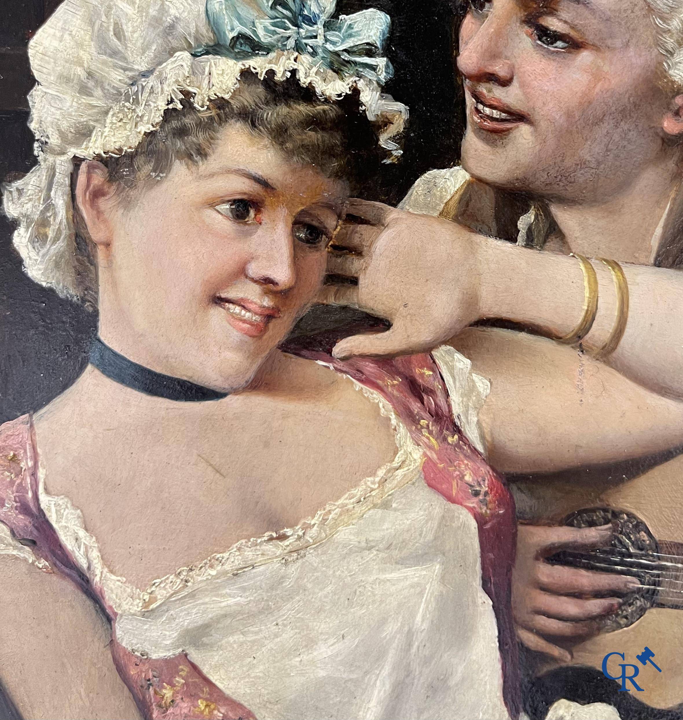 S. Palozzi, 19th century. Couple in love. Oil on panel. Signed lower left.