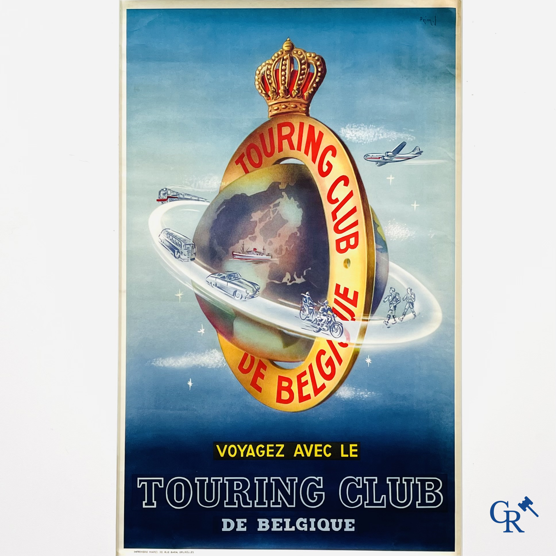 J. Prion, Touring Club De Belgique. Rare publicity poster for the Touring Road Help of Belgium. 1950's.