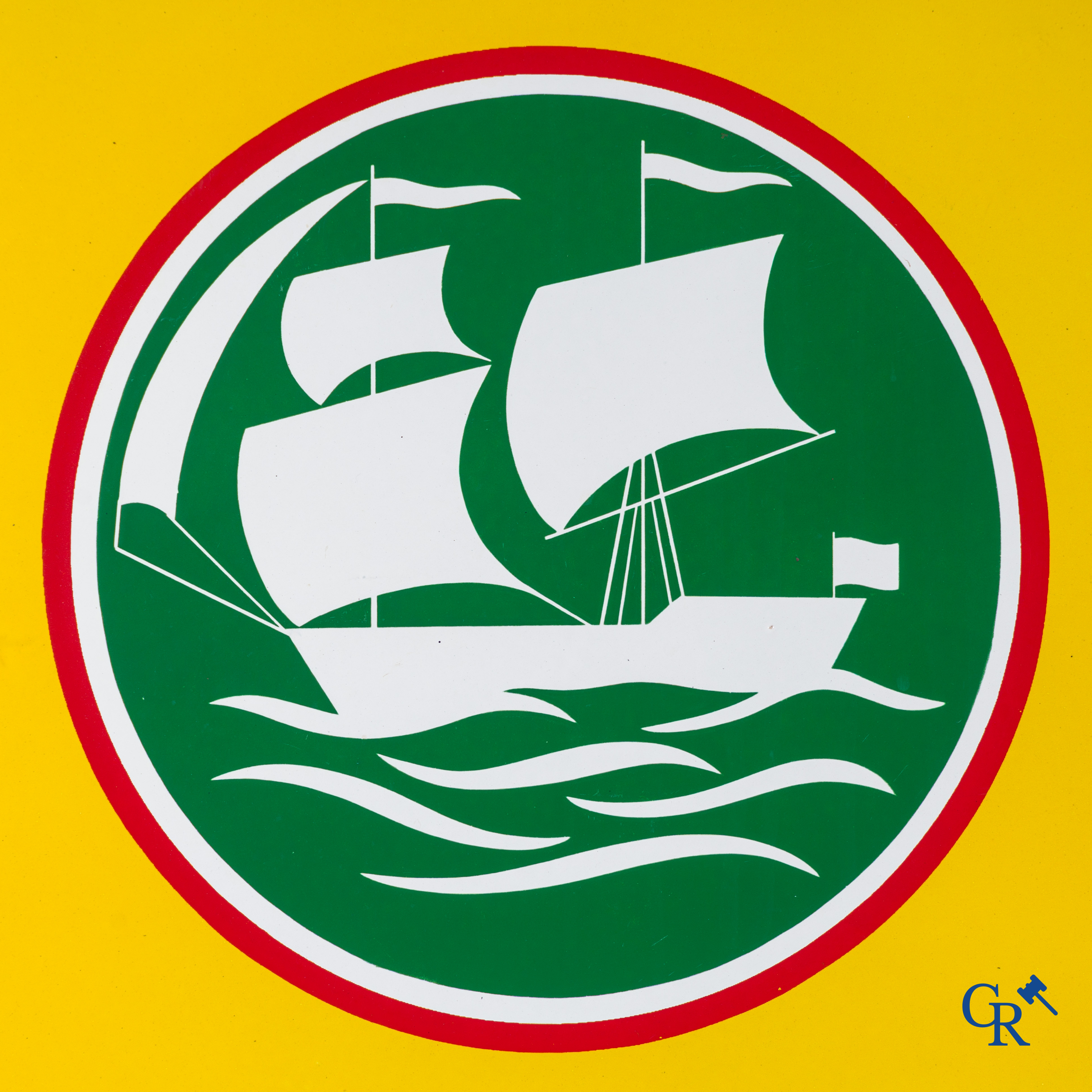 Cigarettes Armada, emaille reclamebord met een zeilschip. Emaillerie Belge Bruxelles 1952.