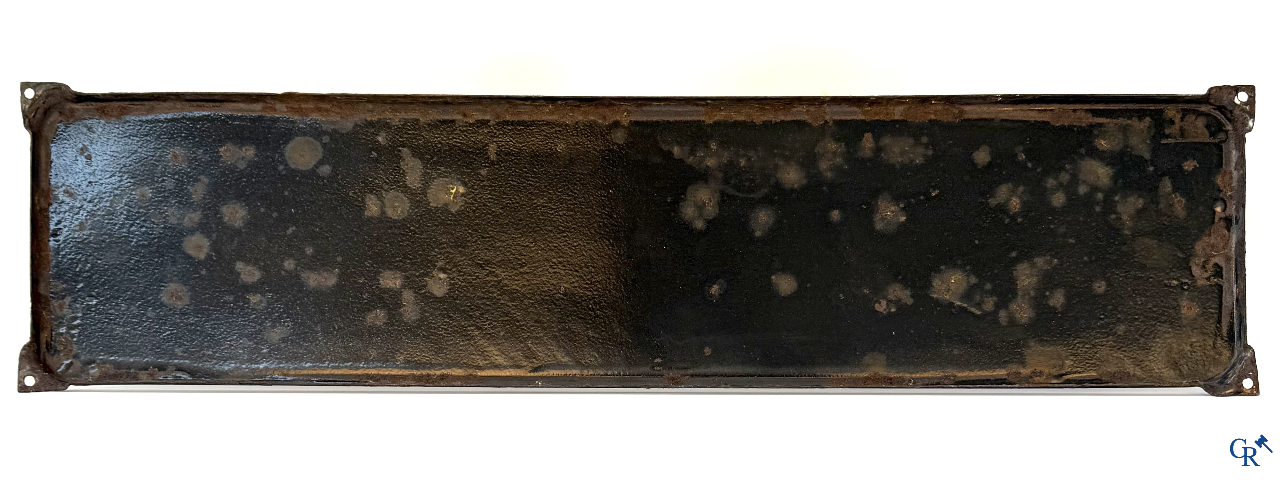 Michelin, enamel sign with Bibendum on bicycle. Emaillerie Belge, 1947.