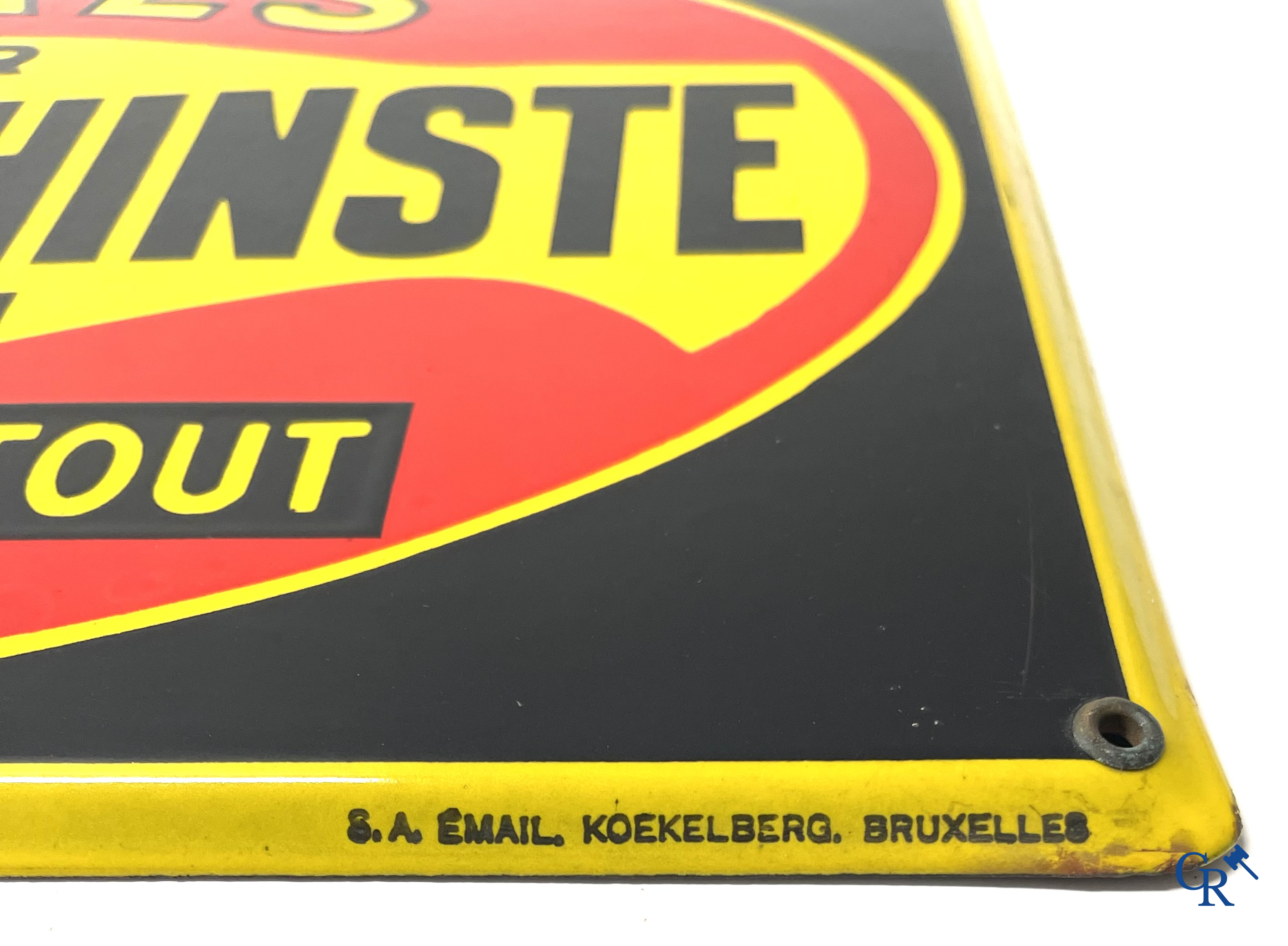 Plaque emaillée publicitaire pour les bières d'Omer Vanderghinste à Courtrai. Bock-Triple-Stout. Emaillerie Koekelberg 1933.