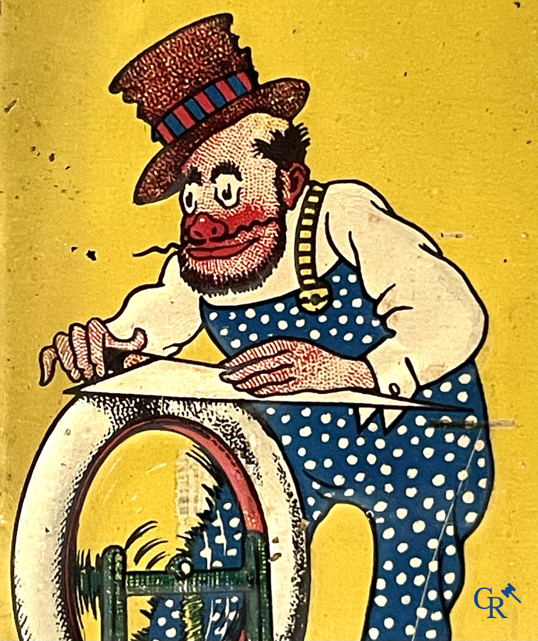 Pneu Hutchinson, Deurpost in beschilderd blik voor Hutchinson banden. Naar een ontwerp van Mich. Circa 1920.