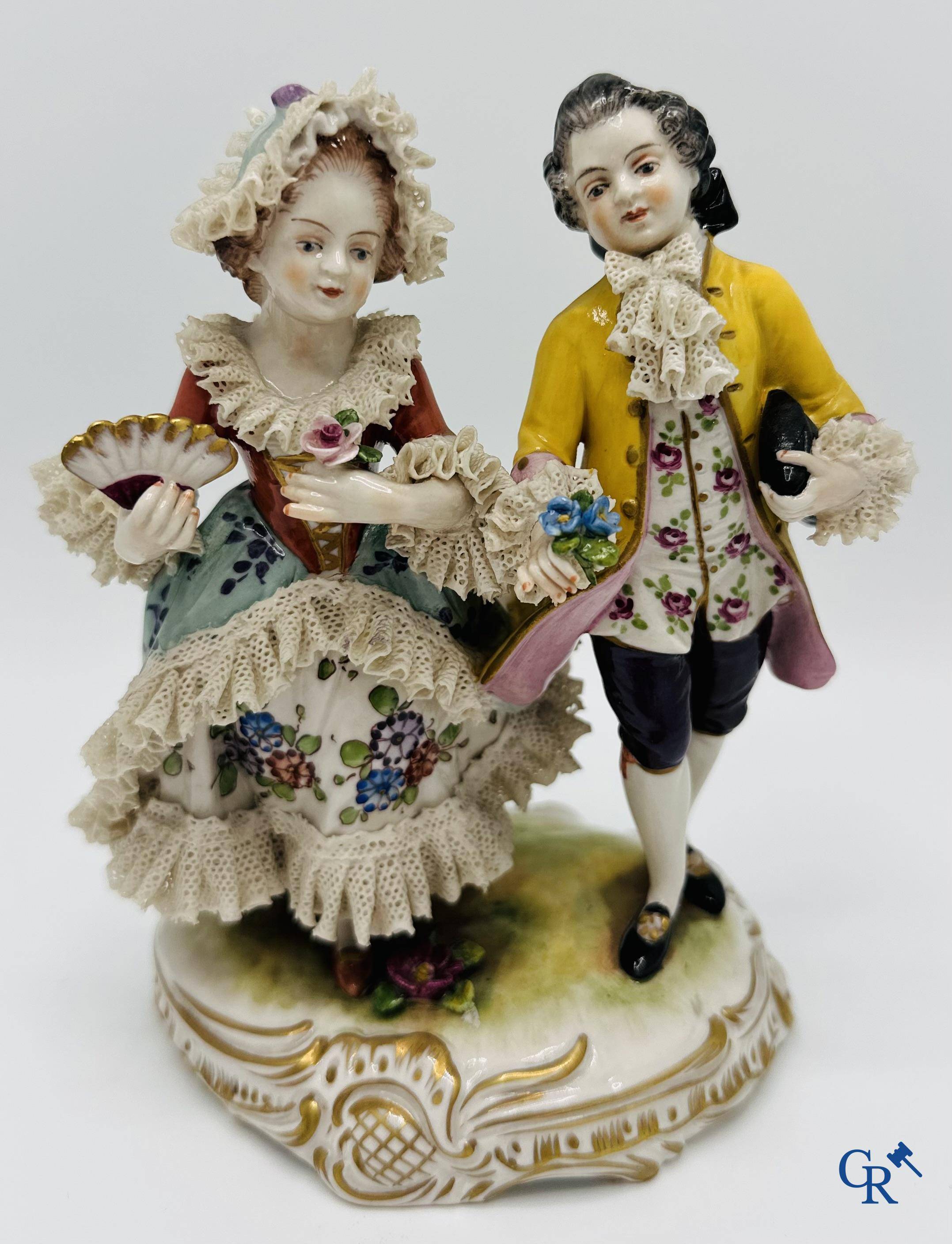 Volkstedt Rudolstadt: 2 Groups in German porcelain in dentelle. (lace porcelain) Marked.