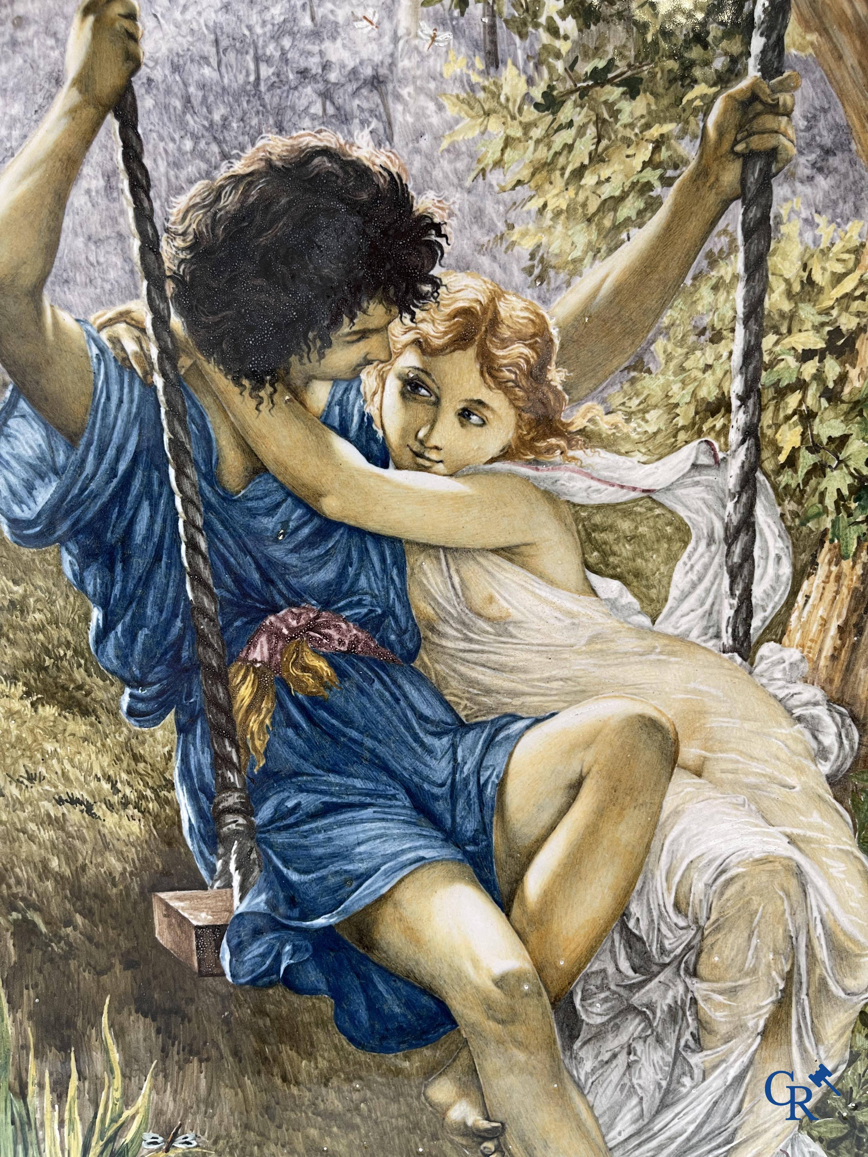 Porcelaine: Grande plaque en faïence italienne.