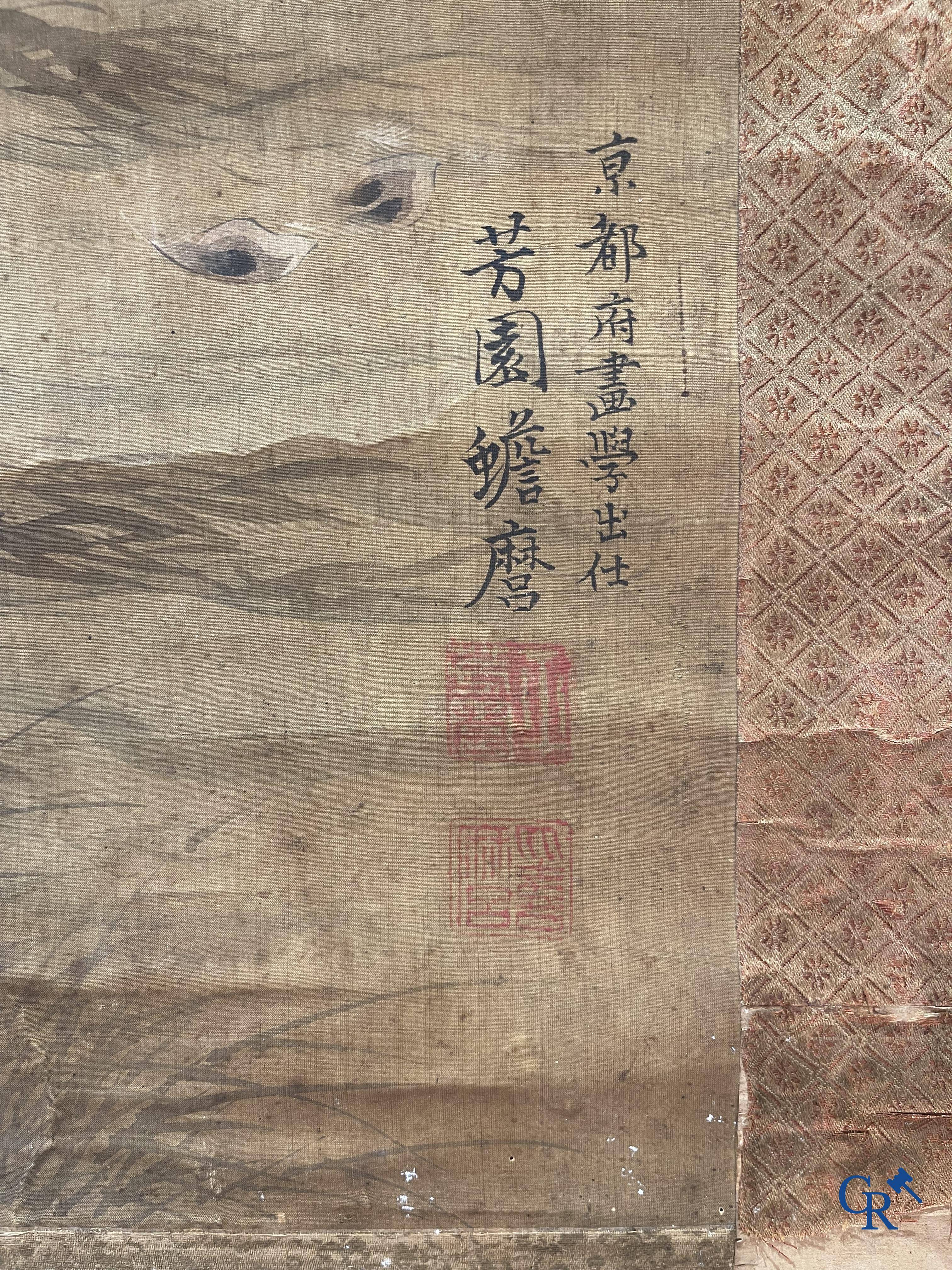 Asian Art, a large Japanese scroll. Signed. 18th century.