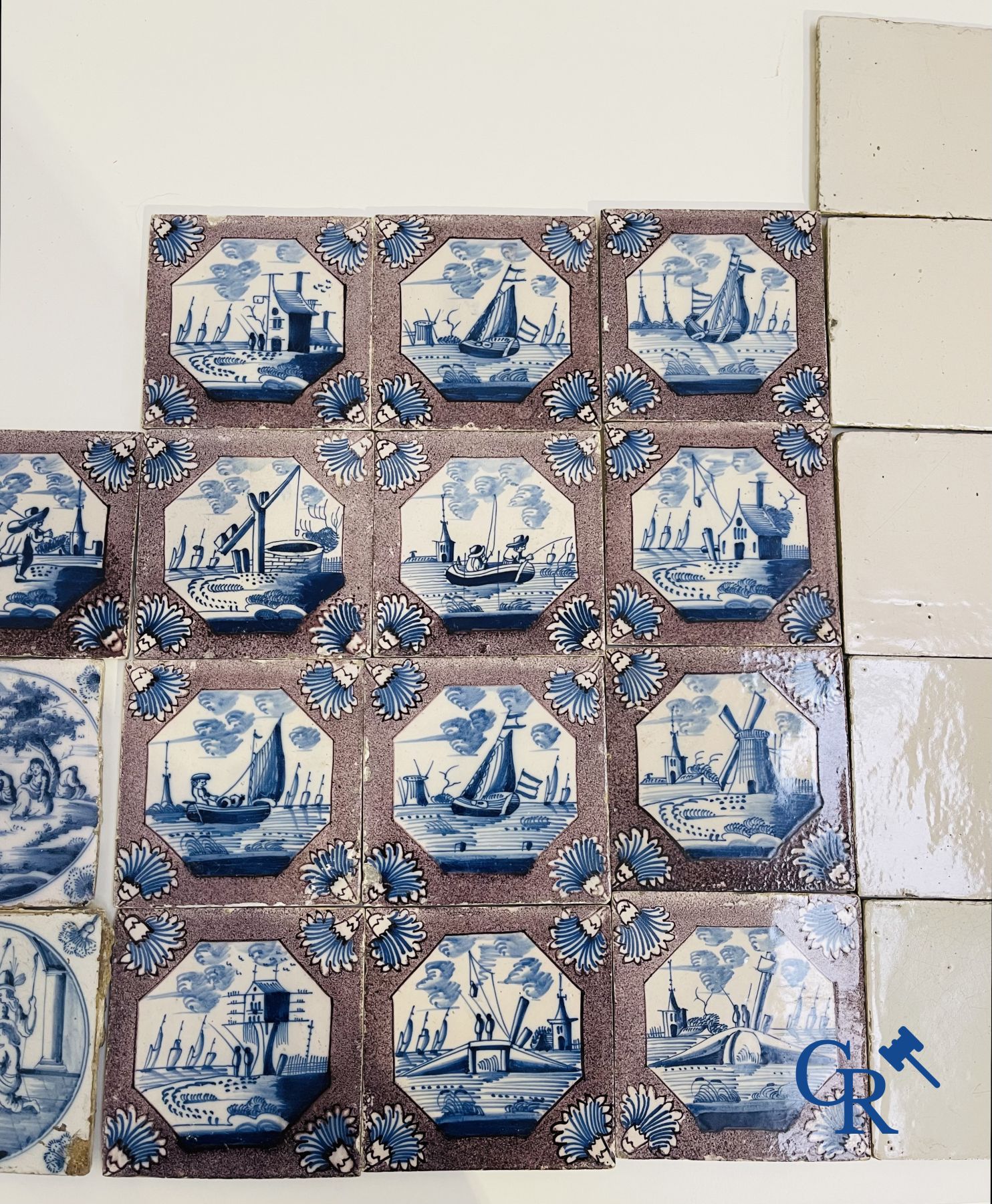A large collection of various Delft tiles. 17th-18th century.