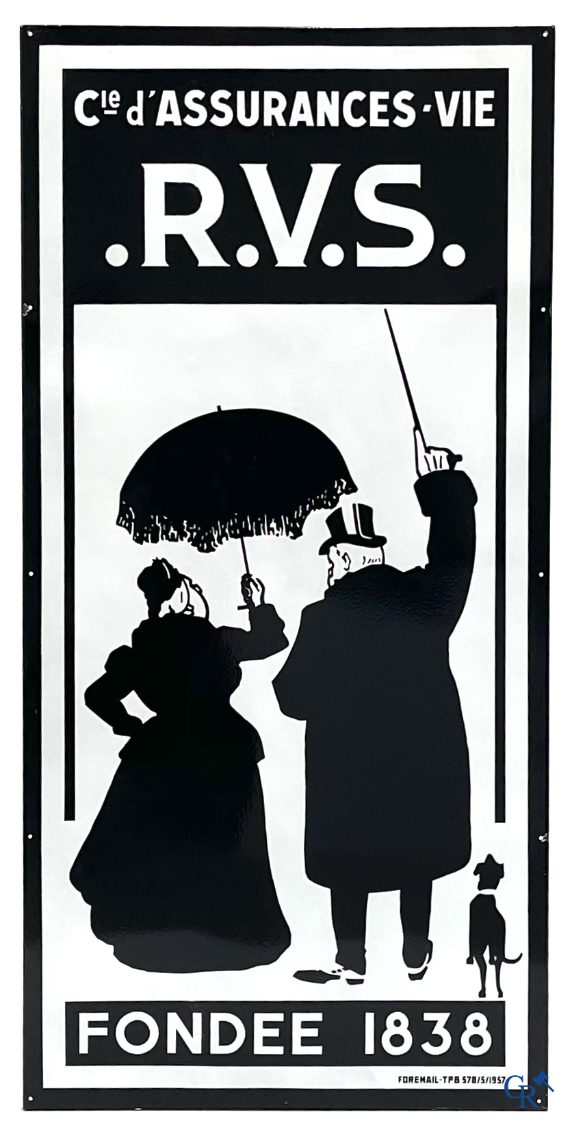 RVS, groot emaille reclamebord voor de Rotterdamse Verzekerings Sociëteit. Foremail, TPB 1957.