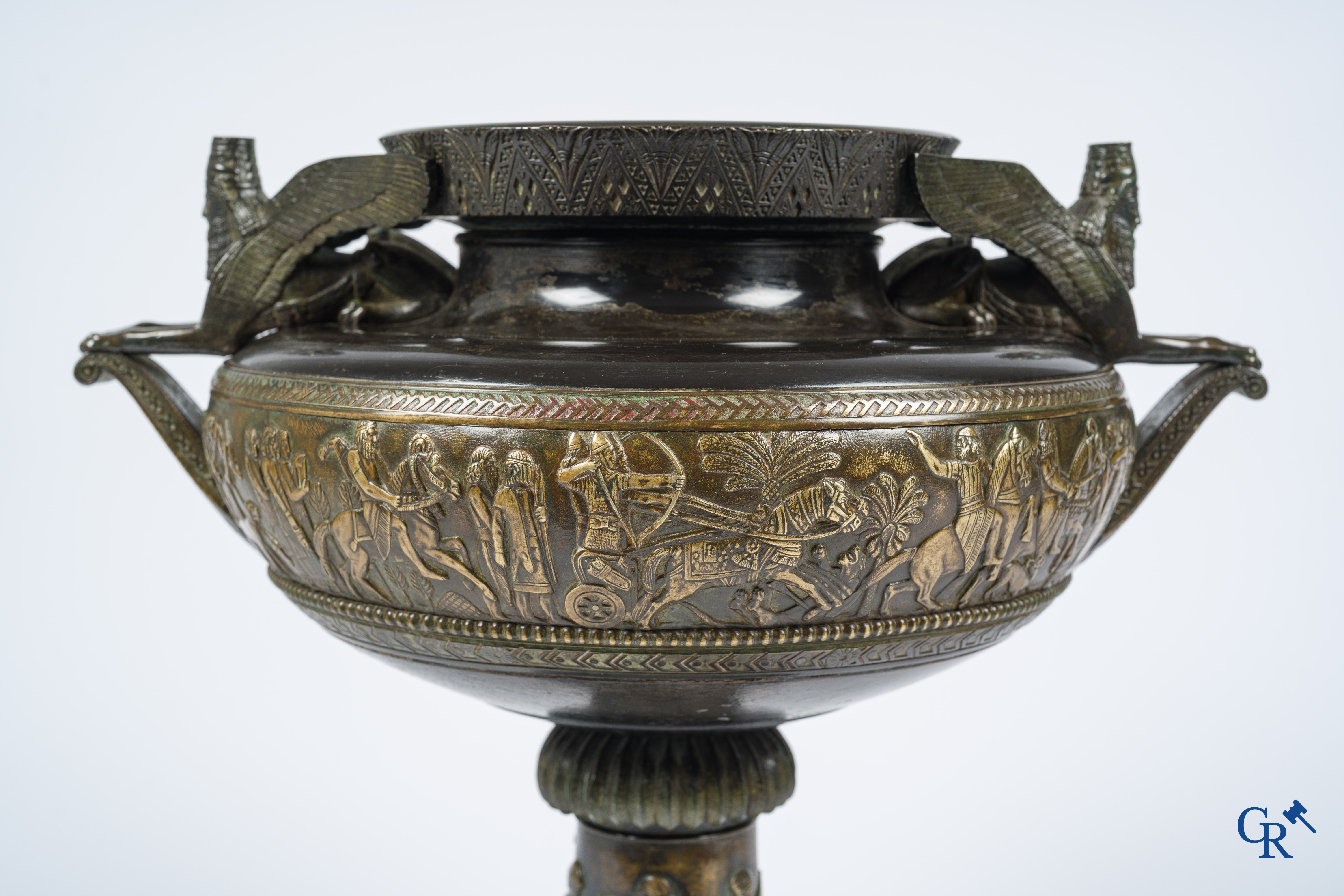Charles Stanislas Matifat (1820-1875) Bronze Kylix-shaped vase with Lamassu handles. France circa 1860.