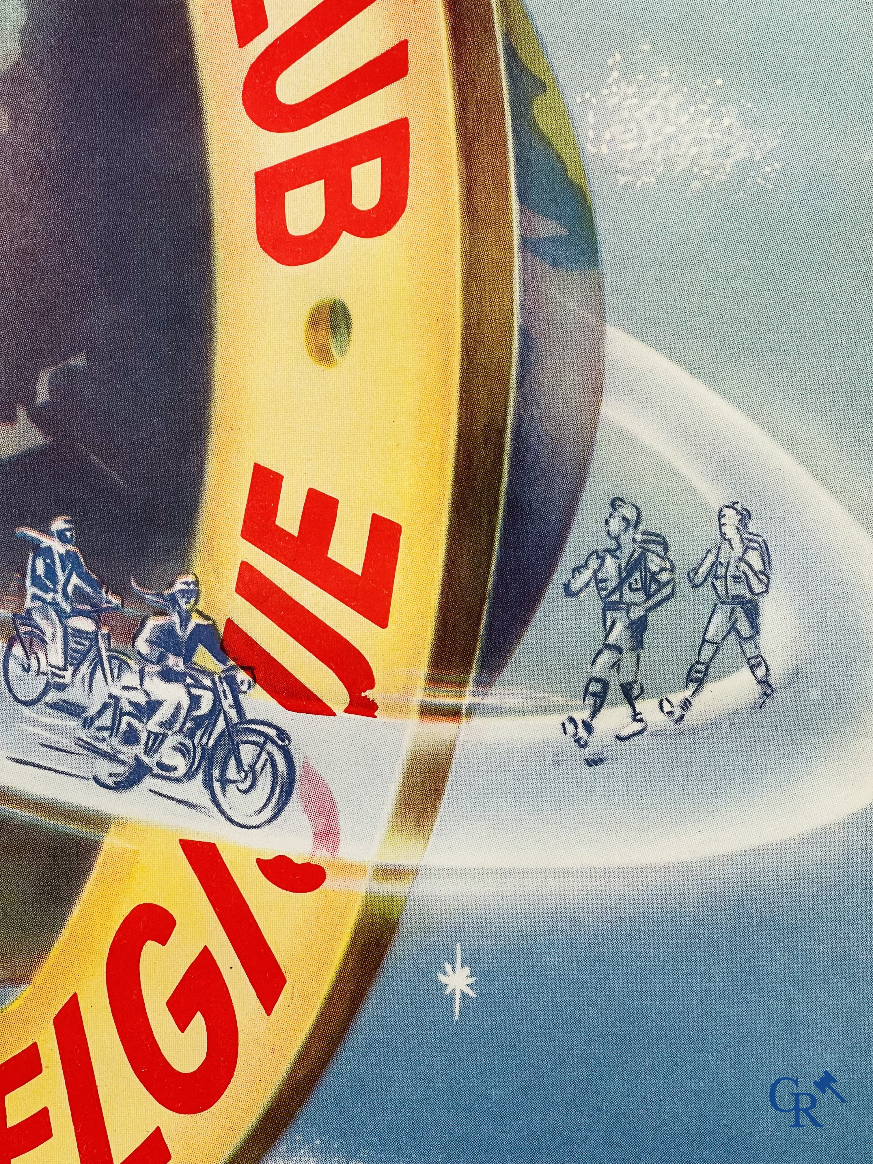 J. Prion, Touring Club De Belgique. Rare publicity poster for the Touring Road Help of Belgium. 1950's.