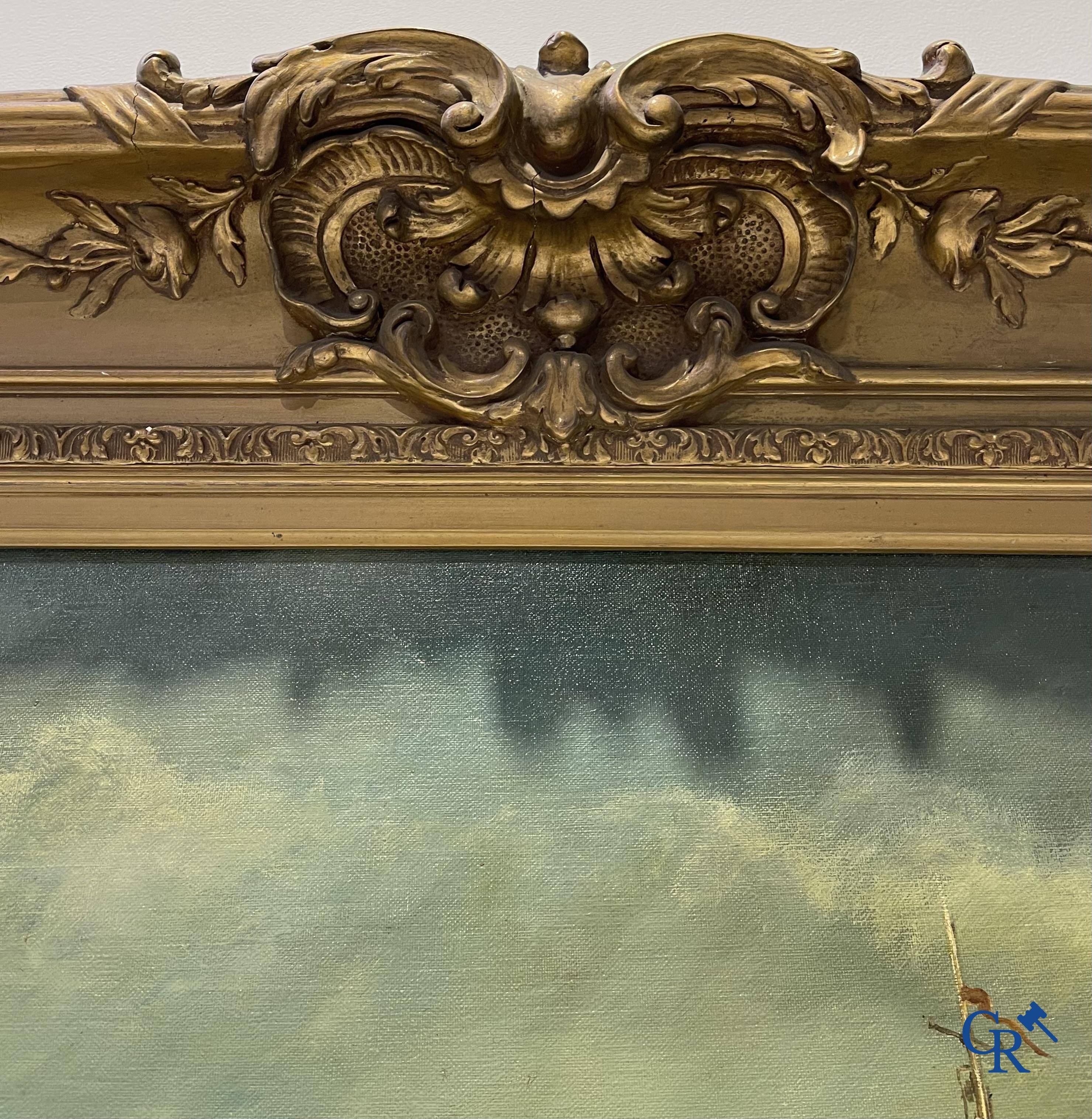 Gustave Helinck (1884-1954) Large naval painting in a richly decorated frame.