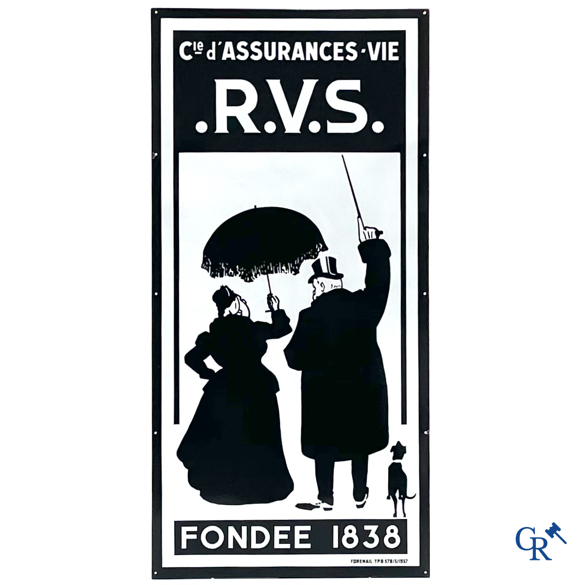 RVS, groot emaille reclamebord voor de Rotterdamse Verzekerings Sociëteit. Foremail, TPB 1957.