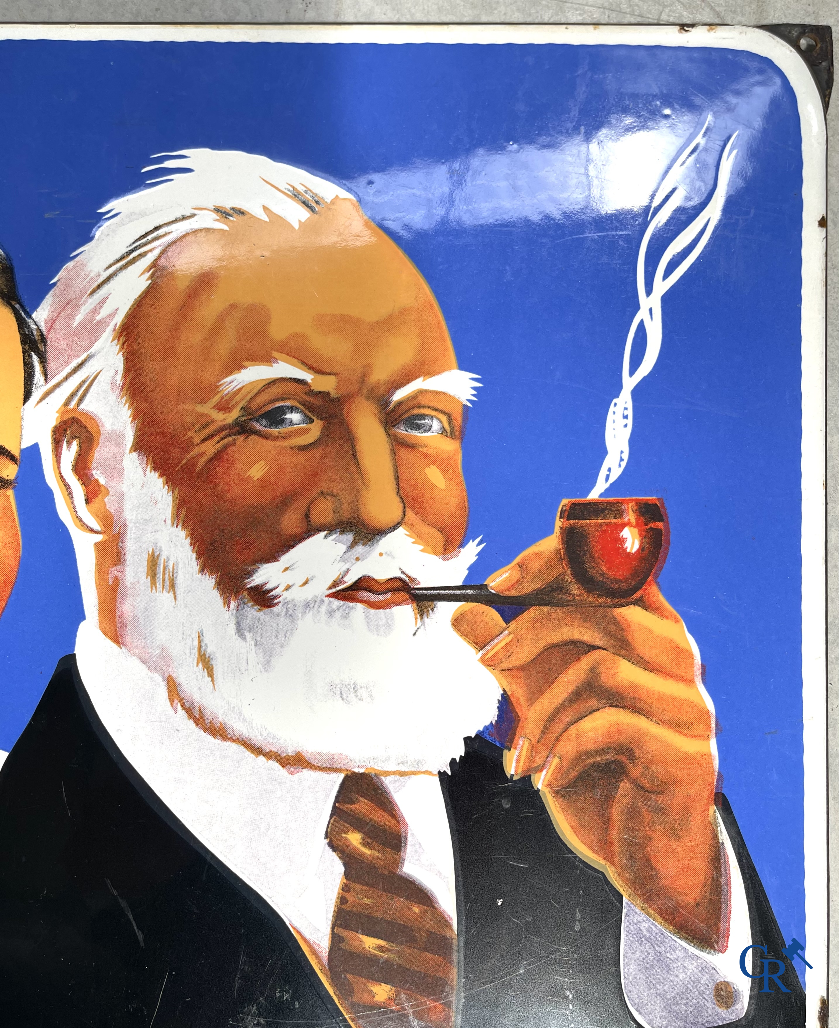 AJJA, Enamel advertising sign for AJJA tobacco products. Emaillerie Odon Warland. T.P. Bruxelles 1952.