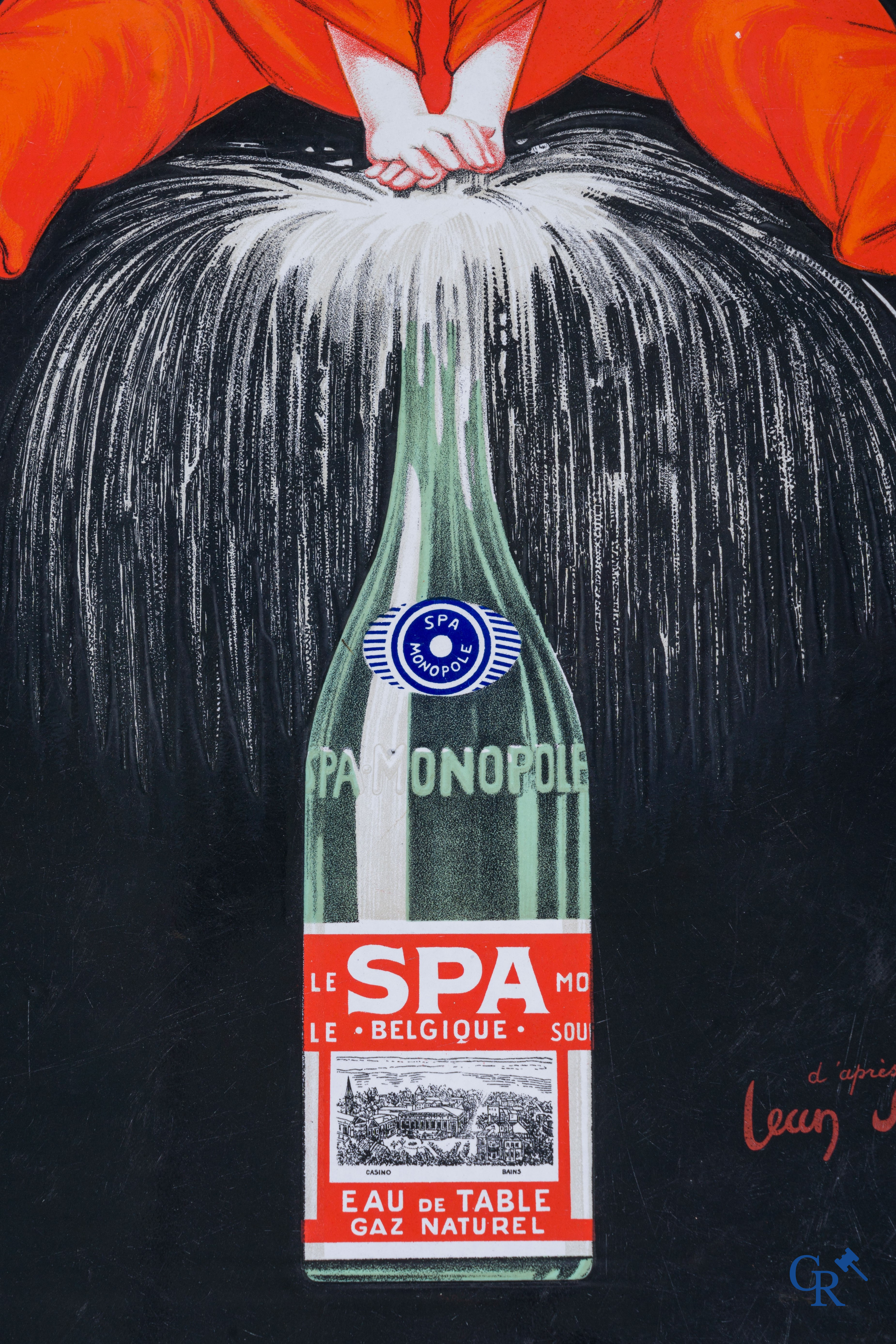Spa Monopole "l'eau qui pétille" Plaque émaillée publicitaire représentant "Pierrot" d'après un dessin de Jean d'Ylen.